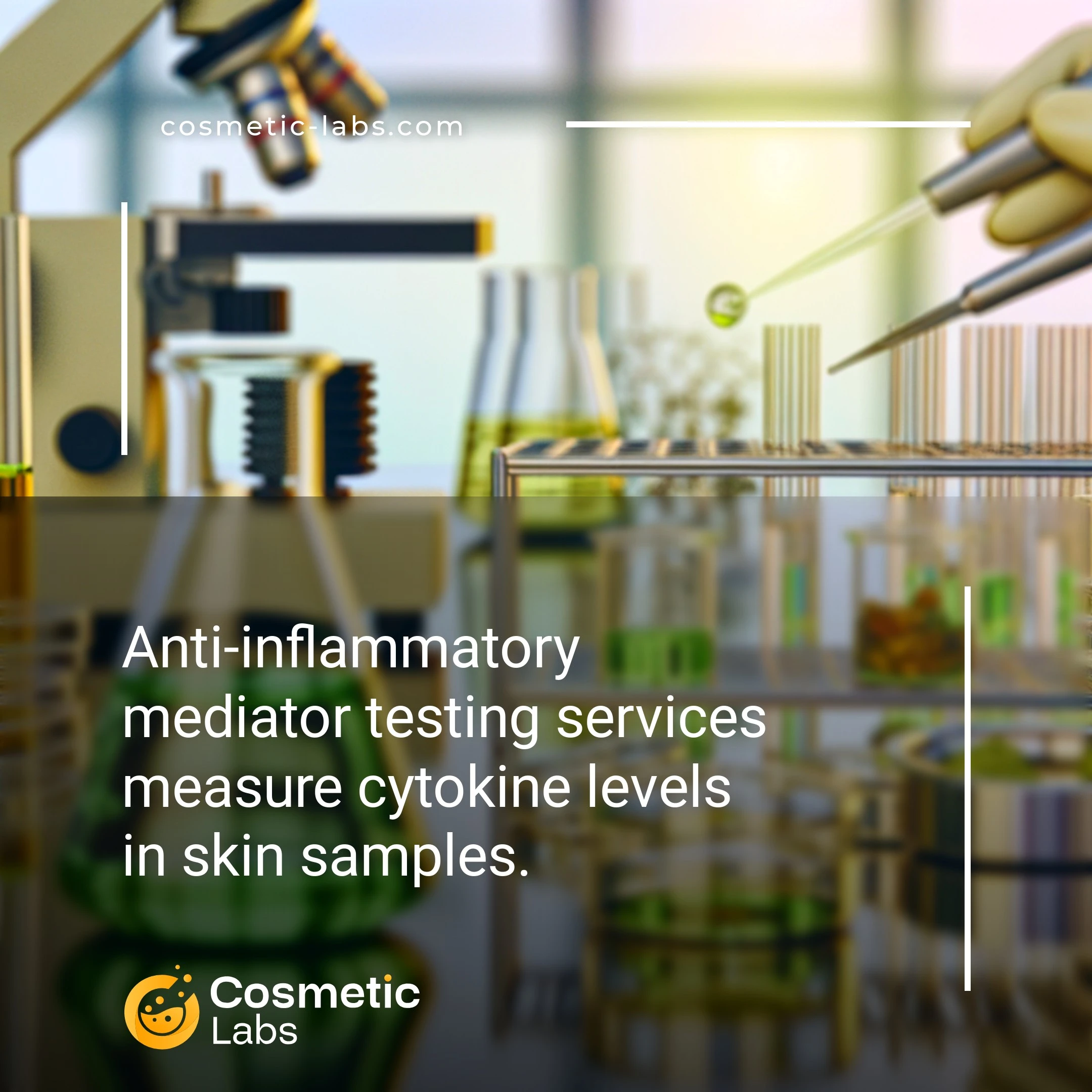 Illustration of Anti-inflammatory mediators increase testing services. Anti-inflammatory mediator testing services measure cytokine levels in skin samples.