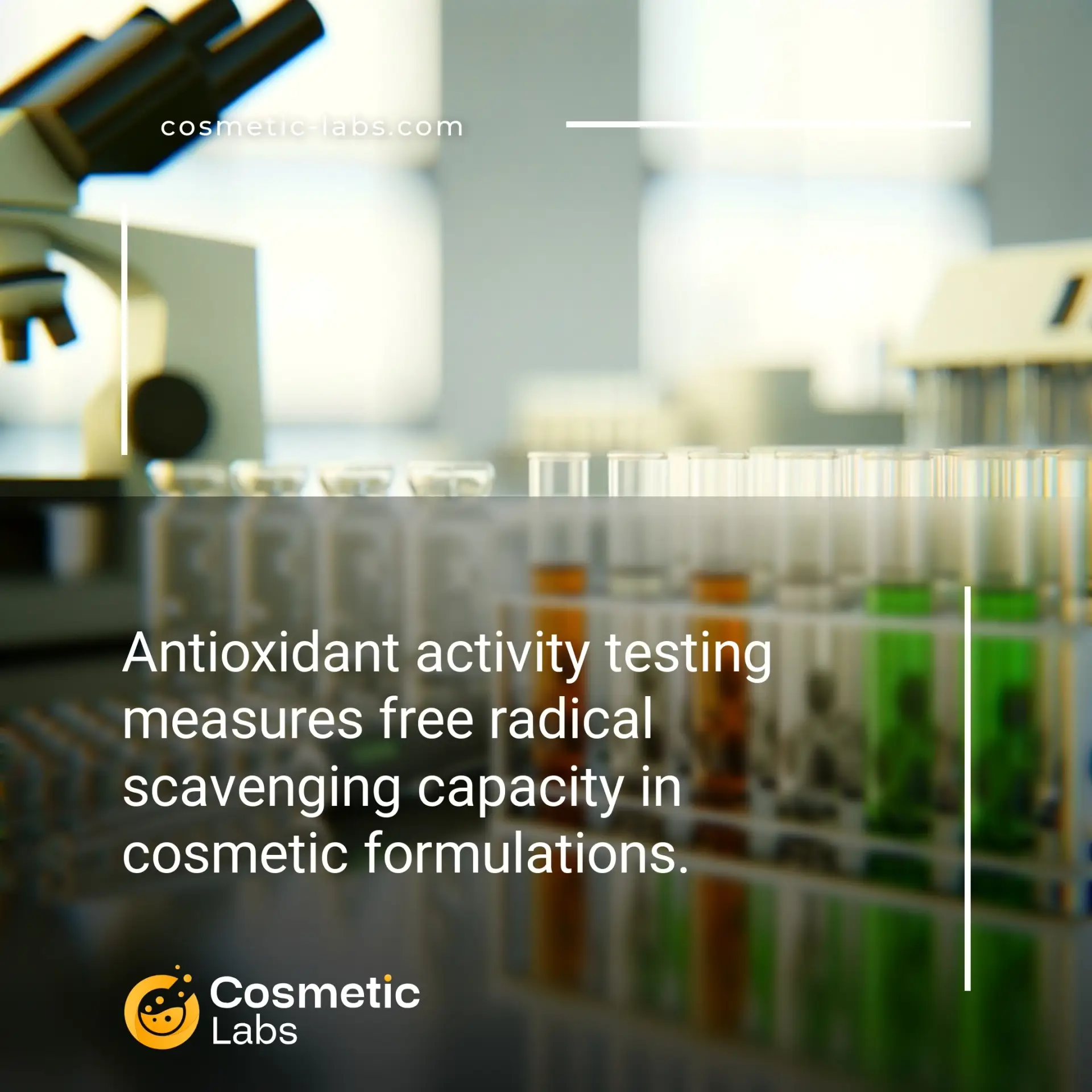 Illustration of Antioxidant activity testing services. Antioxidant activity testing measures free radical scavenging capacity in cosmetic formulations.