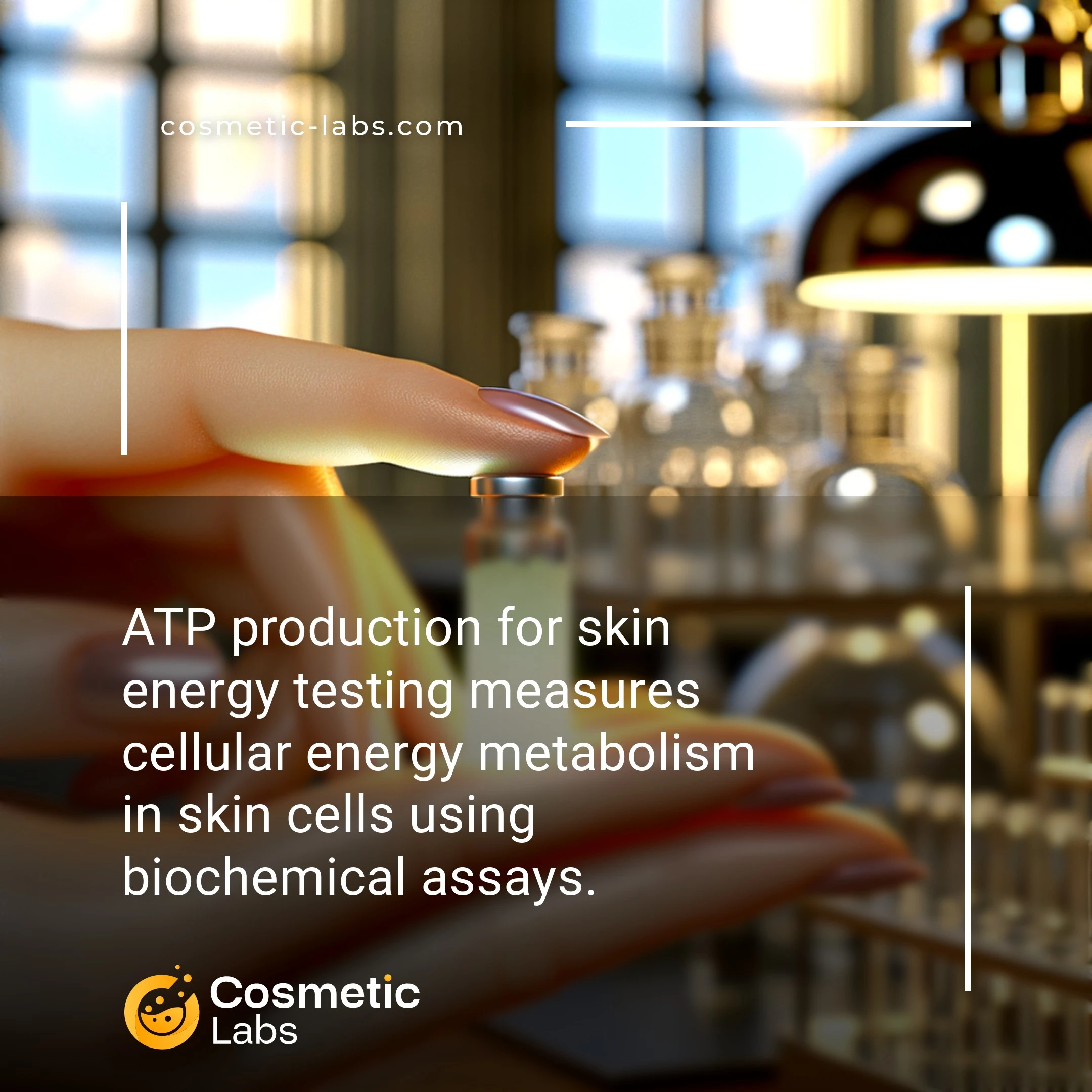 Illustration of ATP production services. ATP production for skin energy testing measures cellular energy metabolism in skin cells using biochemical assays.