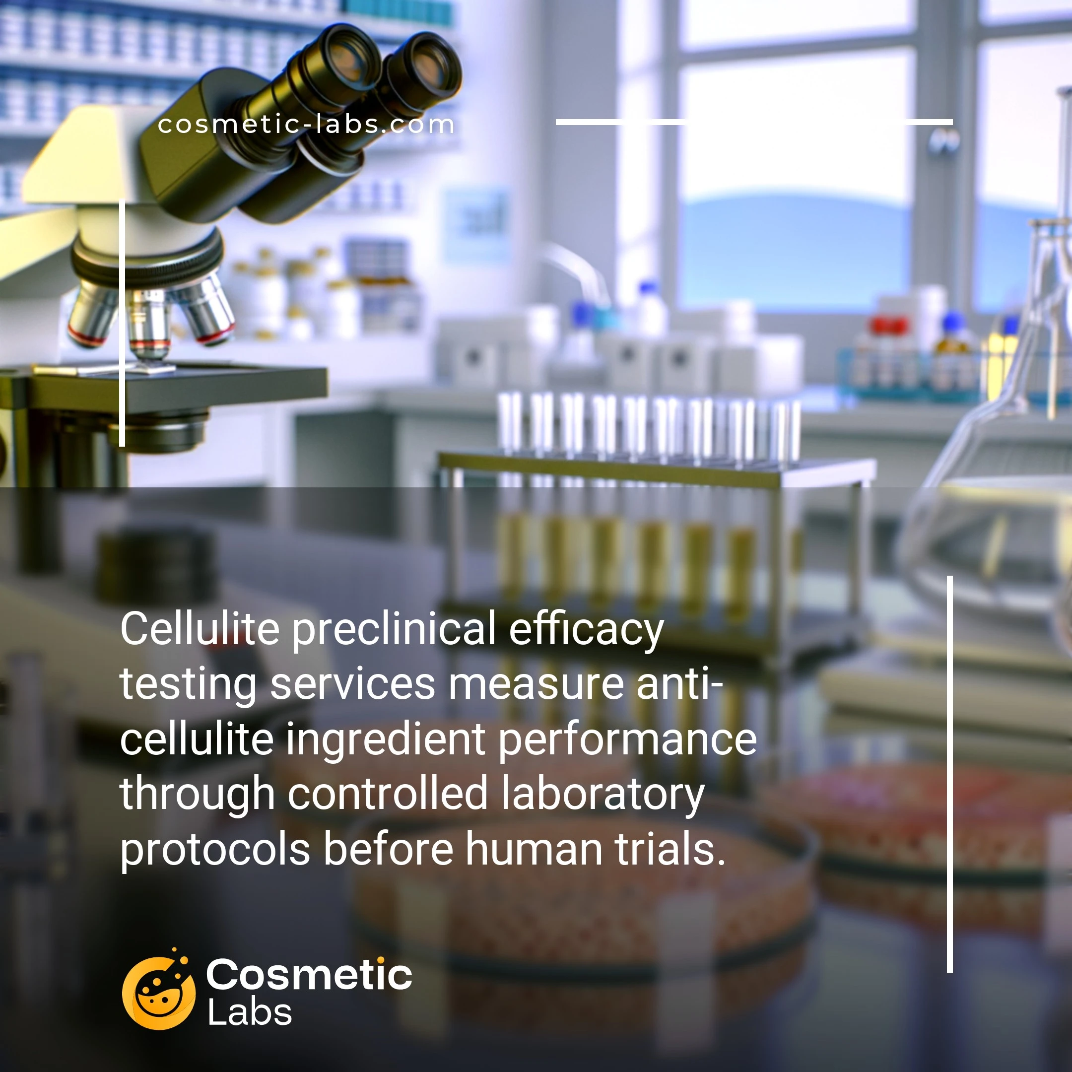 Illustration of Cellulite efficacy testing services. Cellulite preclinical efficacy testing services measure anti-cellulite ingredient performance through controlled laboratory protocols before human trials.