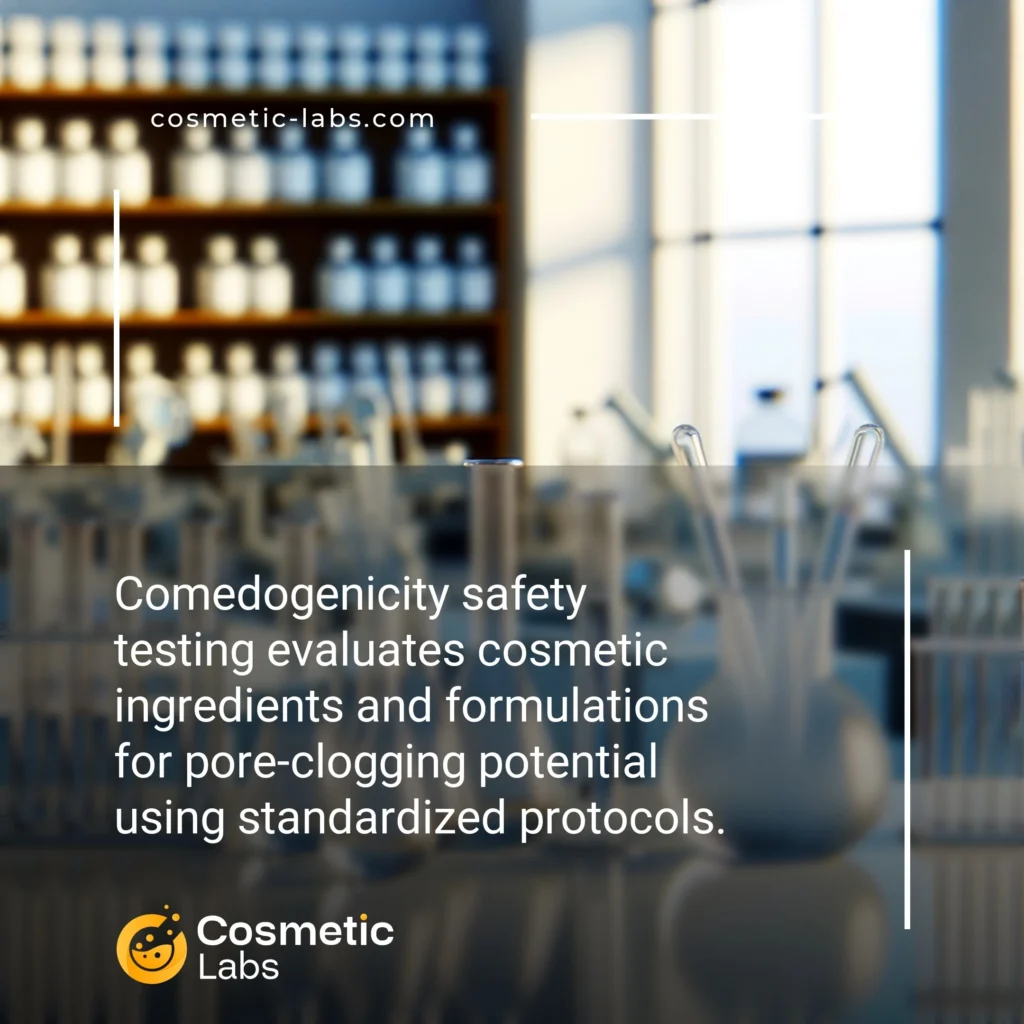 Illustration of Comedogenicity safety testing services. Comedogenicity safety testing evaluates cosmetic ingredients and formulations for pore-clogging potential using standardized protocols.