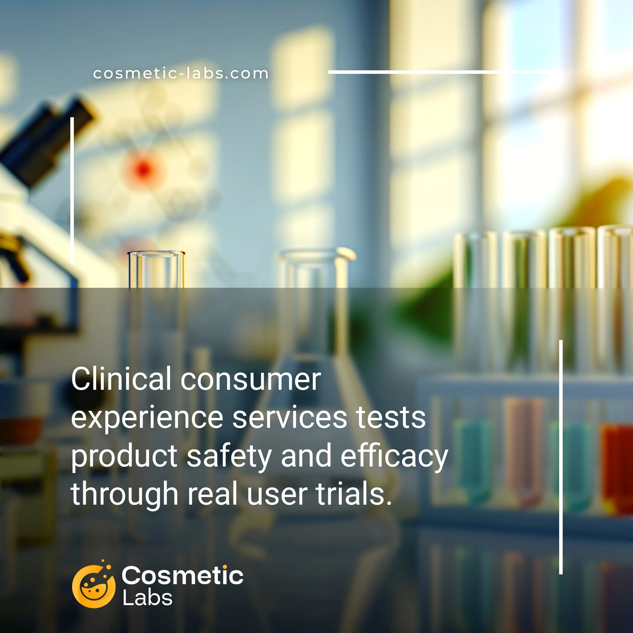 Illustration of Clinical consumer experience services. Clinical consumer experience services tests product safety and efficacy through real user trials.