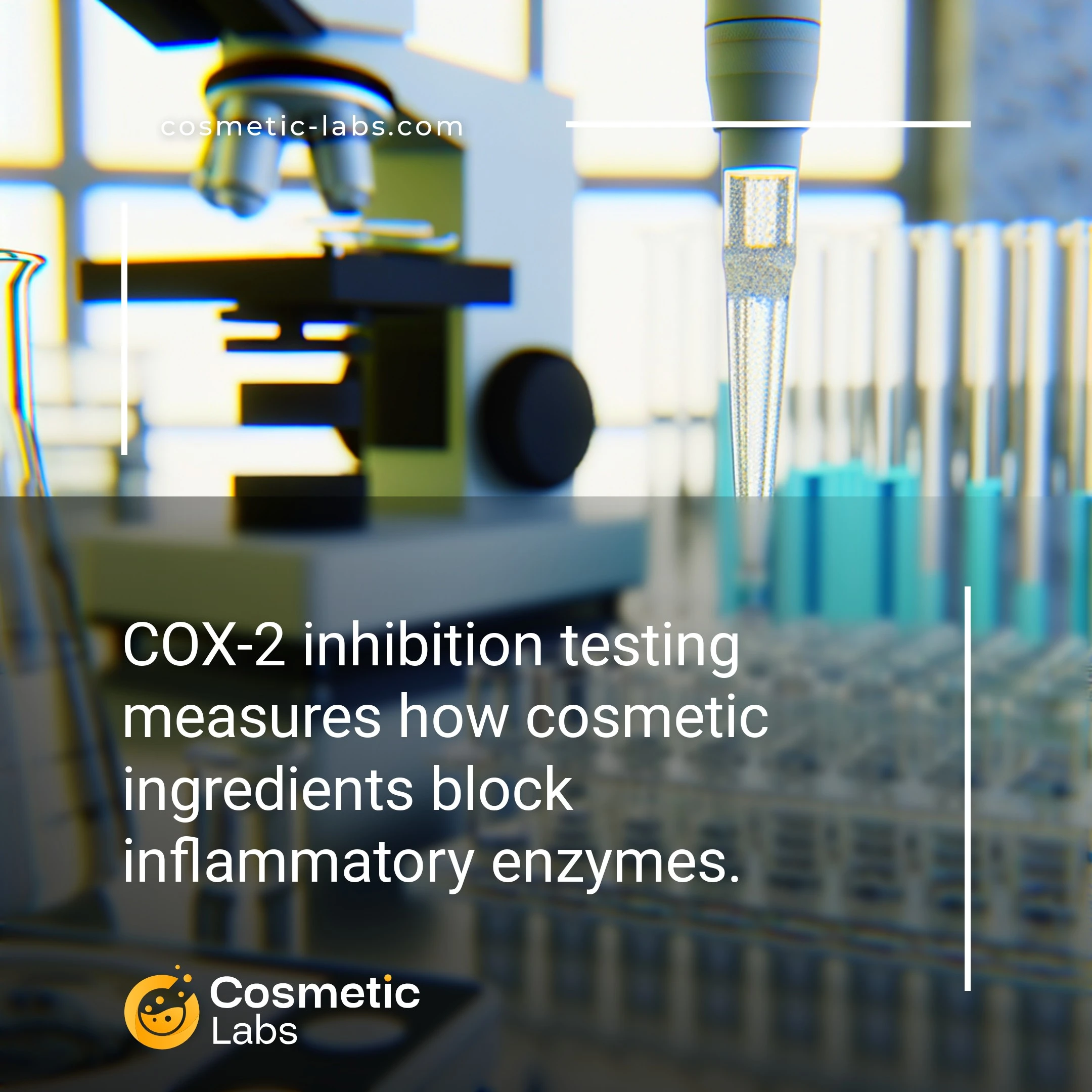 Illustration of COX-2 inhibition services. COX-2 inhibition testing measures how cosmetic ingredients block inflammatory enzymes.