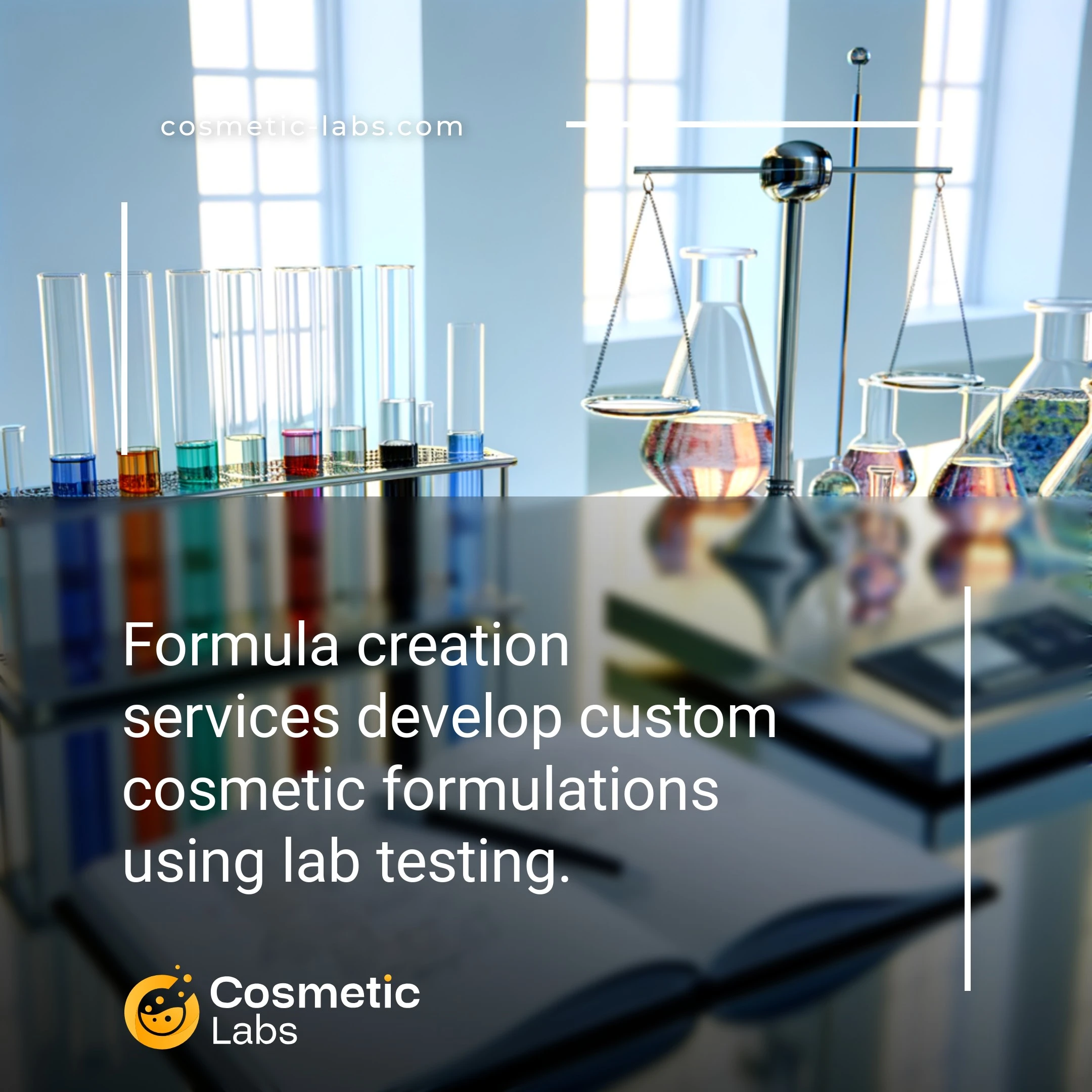 Illustration of Formula creation services. Formula creation services develop custom cosmetic formulations using lab testing.
