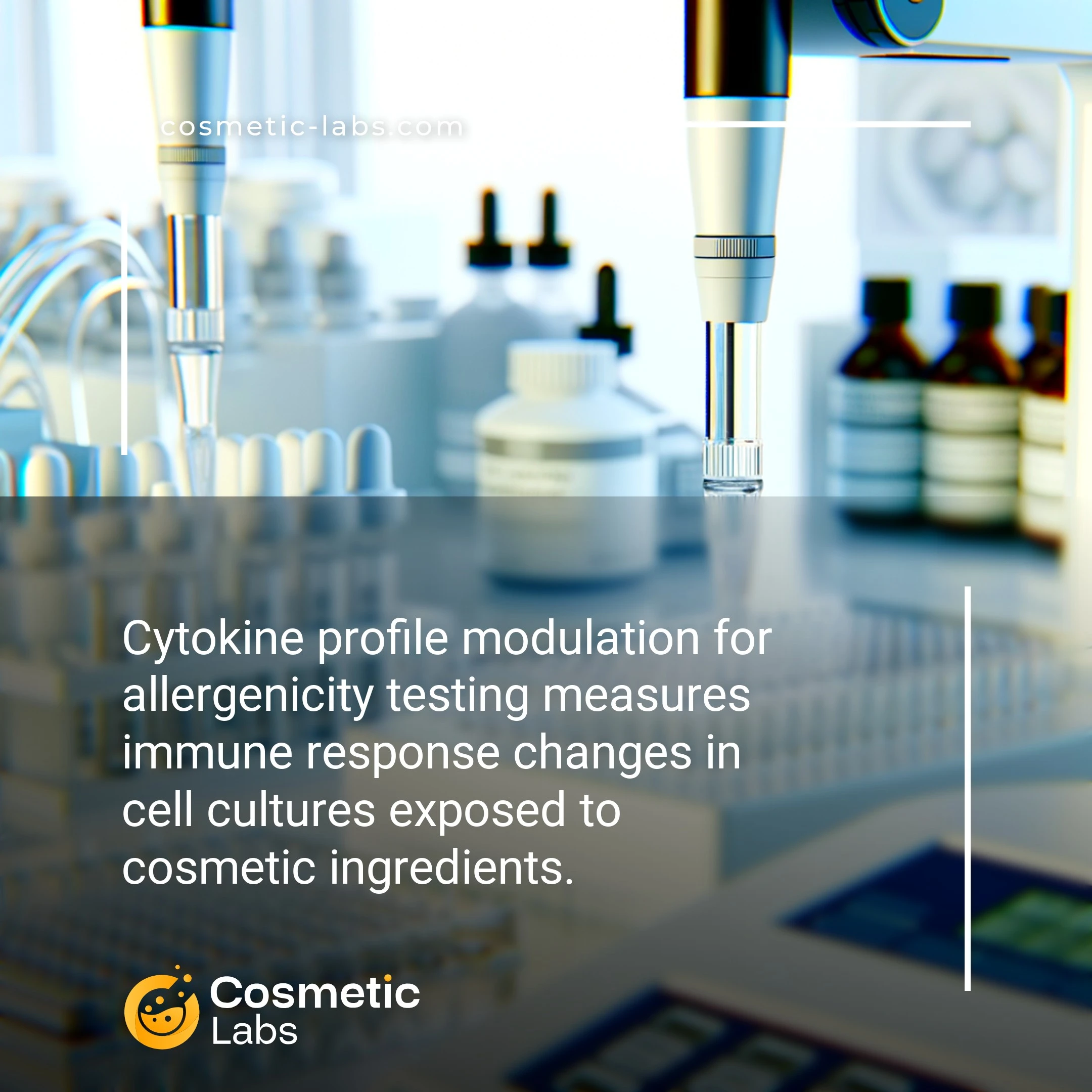 Illustration of Cytokine profile modulation services. Cytokine profile modulation for allergenicity testing measures immune response changes in cell cultures exposed to cosmetic ingredients.