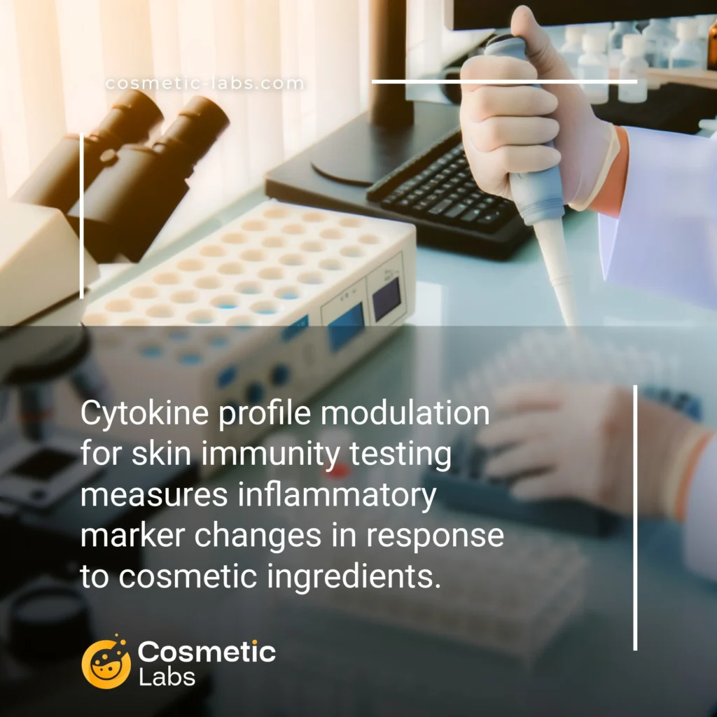 Illustration of Cytokine profile modulation services. Cytokine profile modulation for skin immunity testing measures inflammatory marker changes in response to cosmetic ingredients.