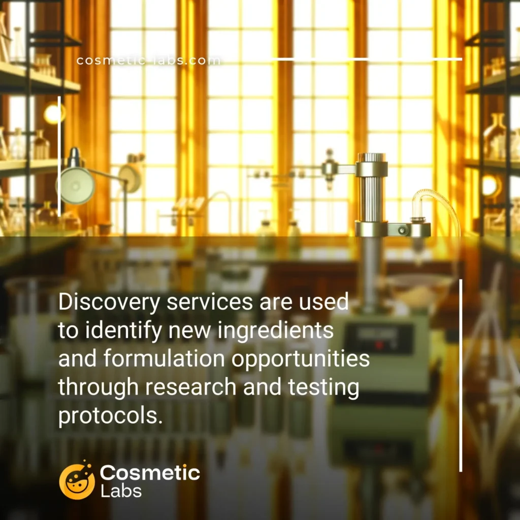 Illustration of Discovery services. Discovery services are used to identify new ingredients and formulation opportunities through research and testing protocols.