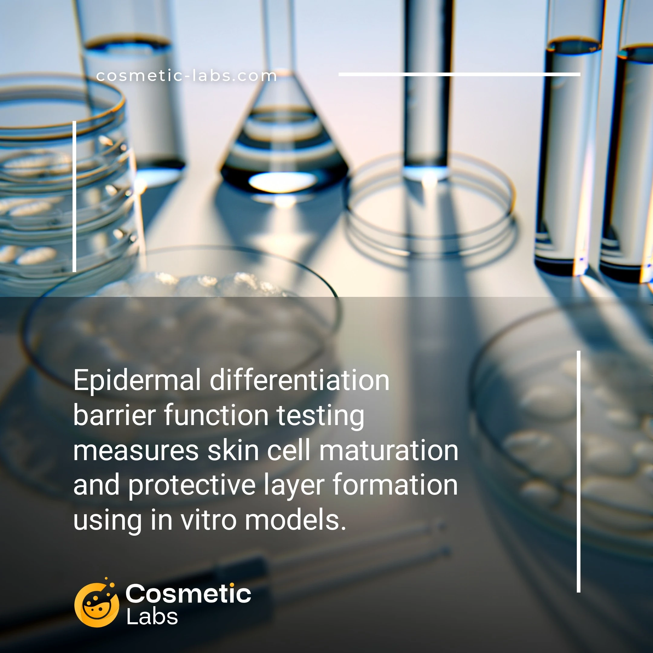 Illustration of Epidermal differentiation services. Epidermal differentiation barrier function testing measures skin cell maturation and protective layer formation using in vitro models.