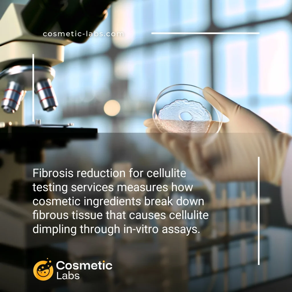 Illustration of Fibrosis reduction services. Fibrosis reduction for cellulite testing services measures how cosmetic ingredients break down fibrous tissue that causes cellulite dimpling through in-vitro assays.