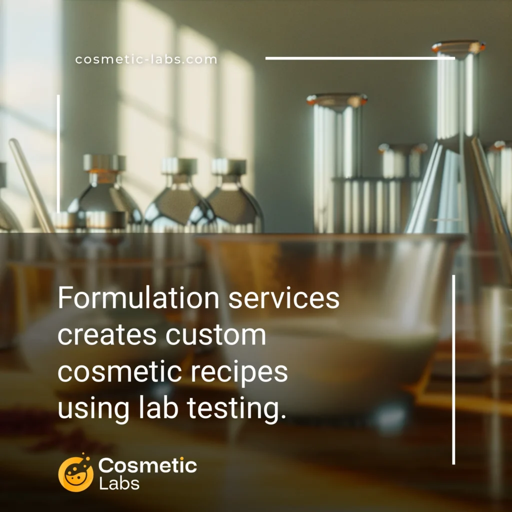 Illustration of Formulation services. Formulation services creates custom cosmetic recipes using lab testing.