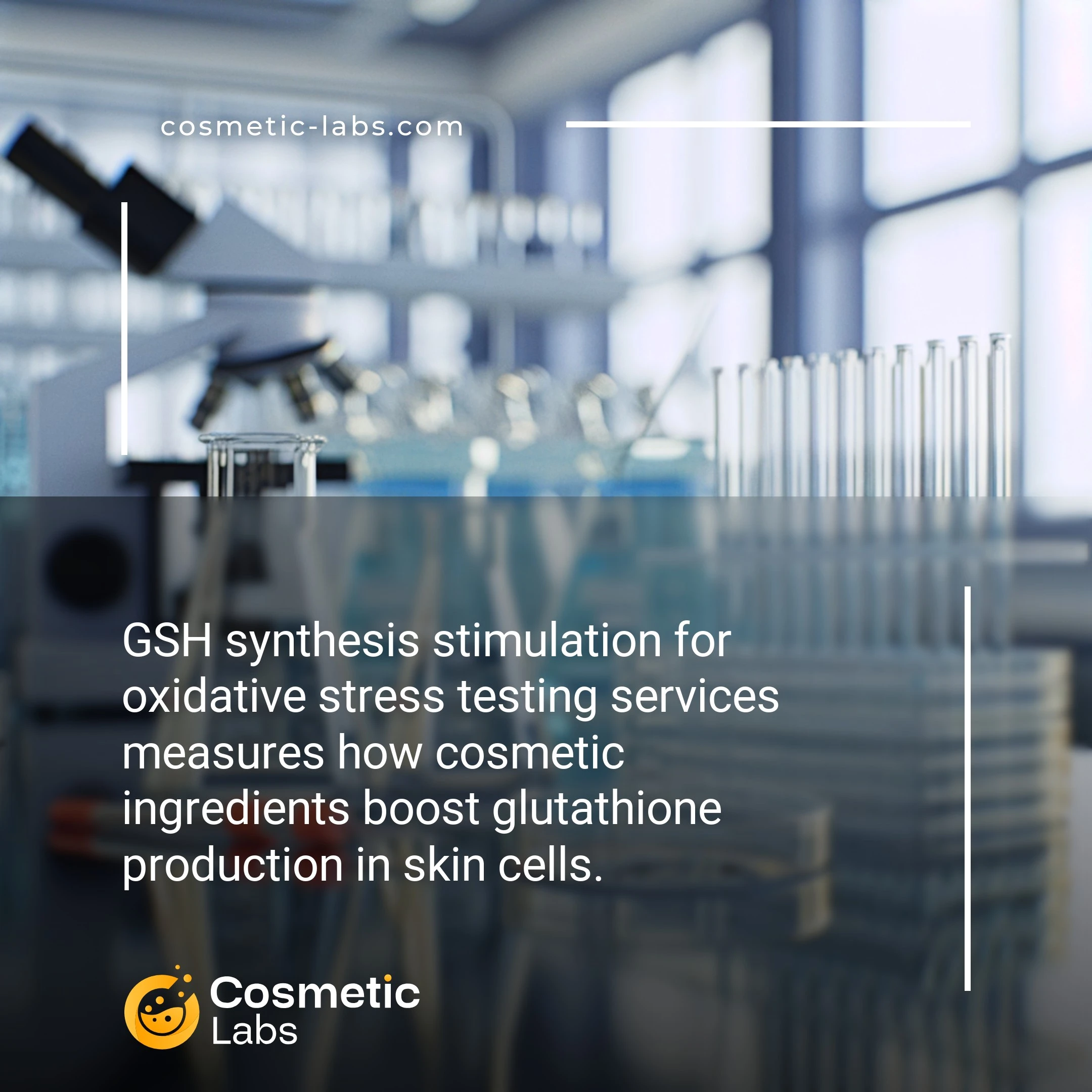 Illustration of GSH synthesis stimulation services. GSH synthesis stimulation for oxidative stress testing services measures how cosmetic ingredients boost glutathione production in skin cells.