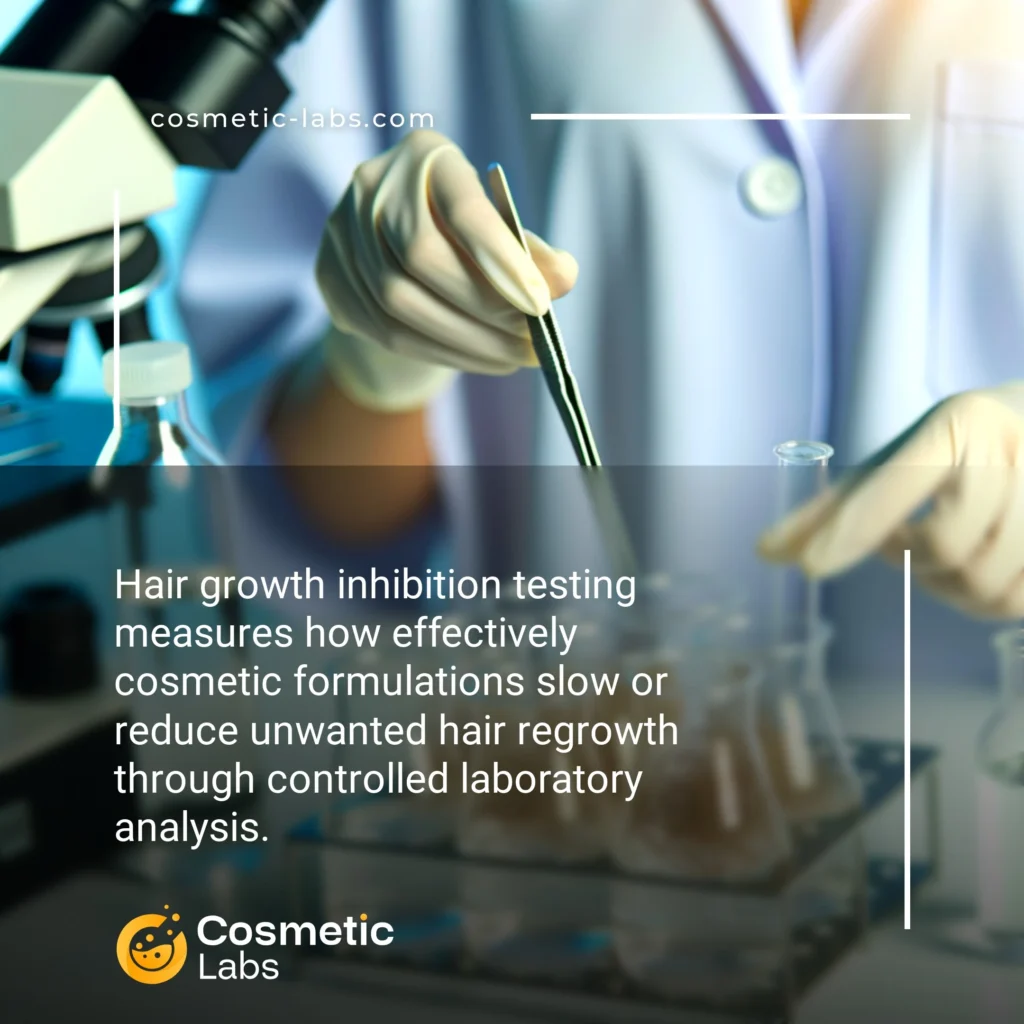 Illustration of Hair growth inhibition testing services. Hair growth inhibition testing measures how effectively cosmetic formulations slow or reduce unwanted hair regrowth through controlled laboratory analysis.