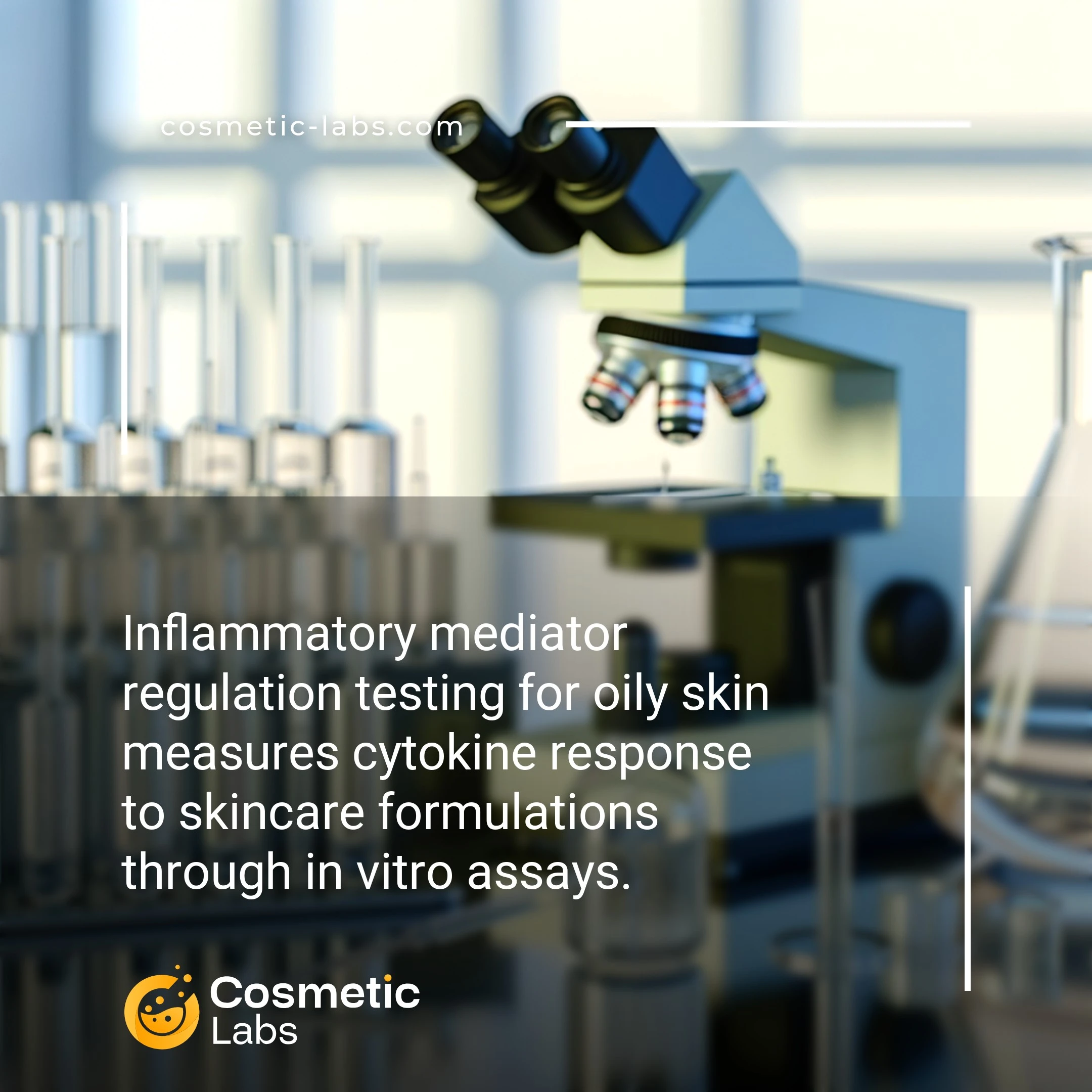 Illustration of Inflammatory mediators regulation services. Inflammatory mediator regulation testing for oily skin measures cytokine response to skincare formulations through in vitro assays.