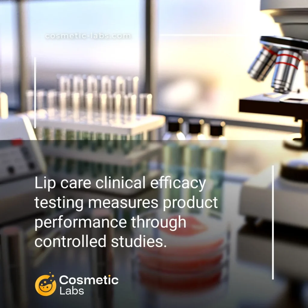 Illustration of Lip care efficacy testing services. Lip care clinical efficacy testing measures product performance through controlled studies.