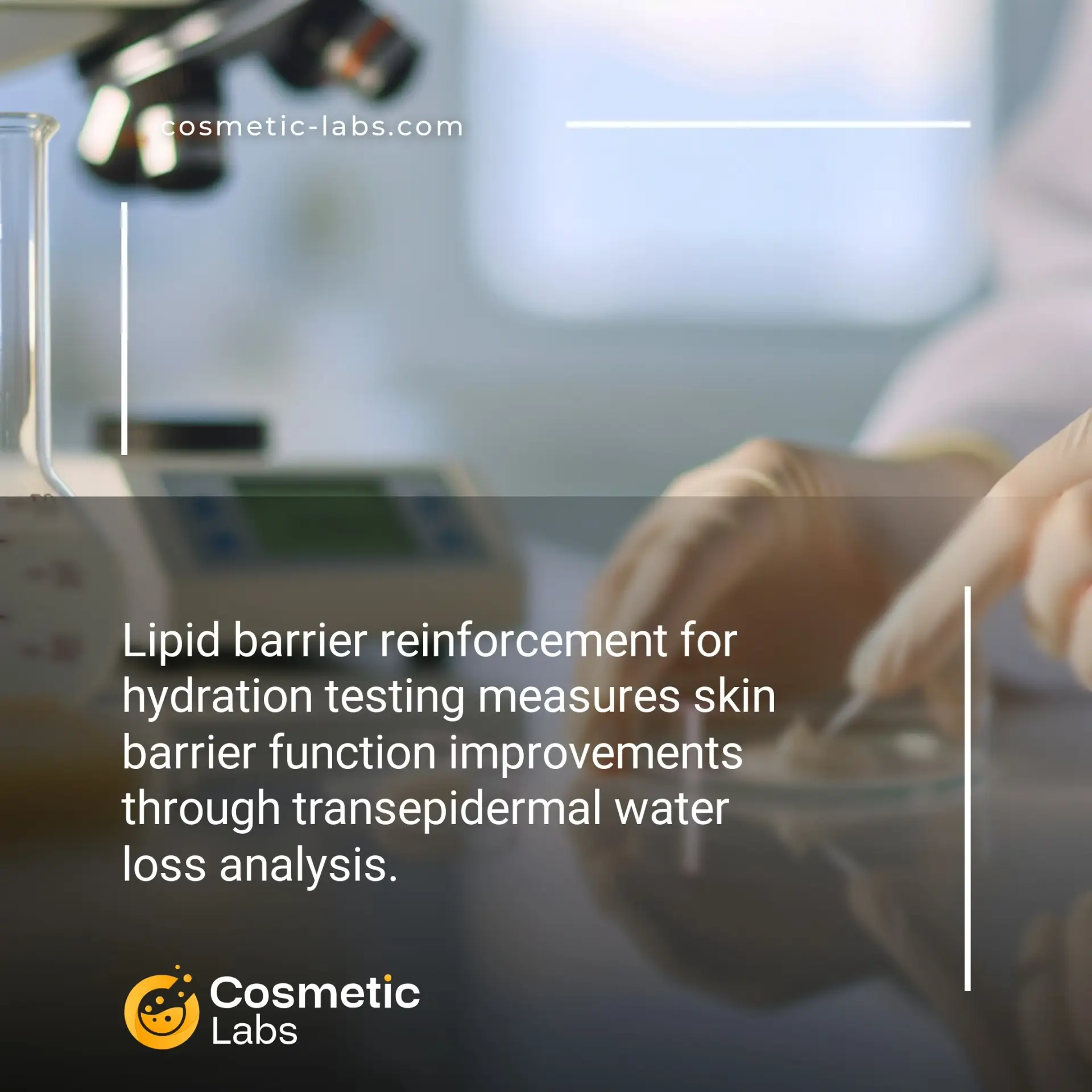 Illustration of Lipid barrier reinforcement services. Lipid barrier reinforcement for hydration testing measures skin barrier function improvements through transepidermal water loss analysis.