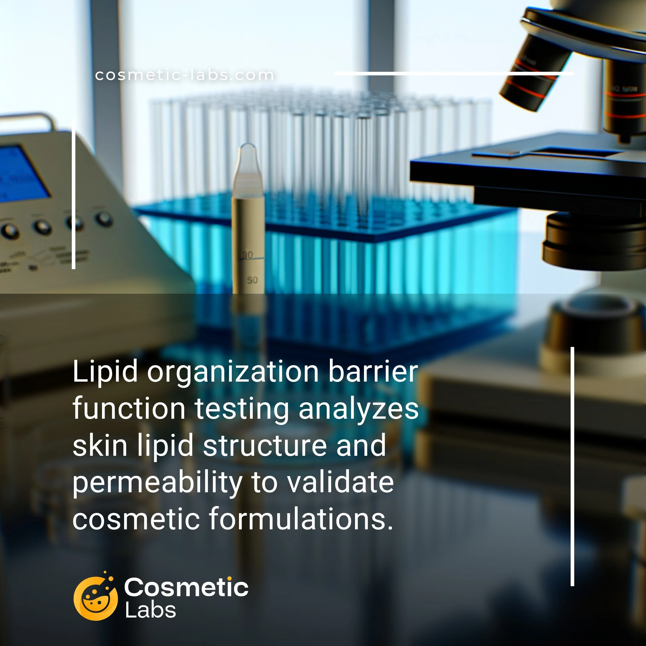 Illustration of Lipid organization services. Lipid organization barrier function testing analyzes skin lipid structure and permeability to validate cosmetic formulations.