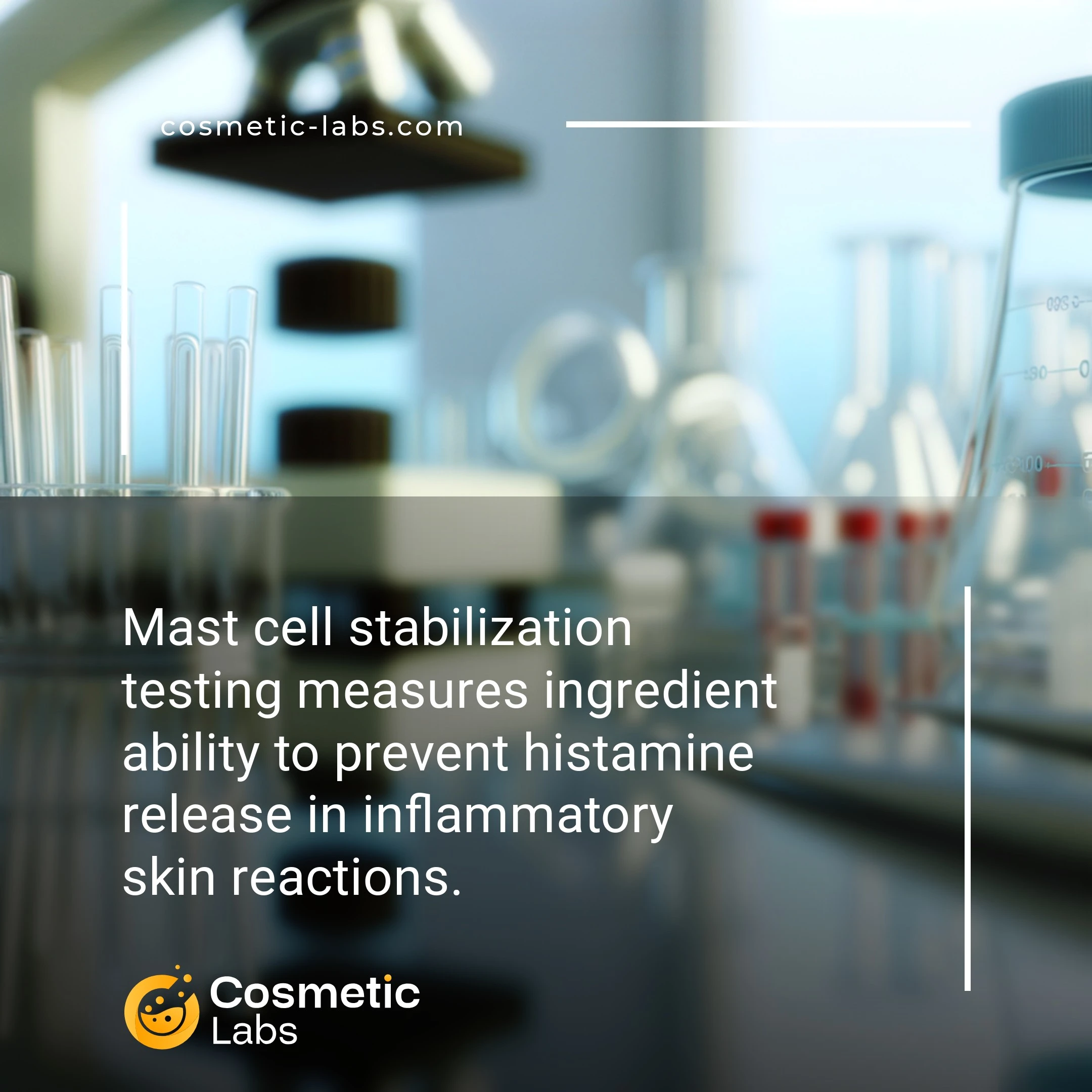 Illustration of Mast cell stabilization services. Mast cell stabilization testing measures ingredient ability to prevent histamine release in inflammatory skin reactions.
