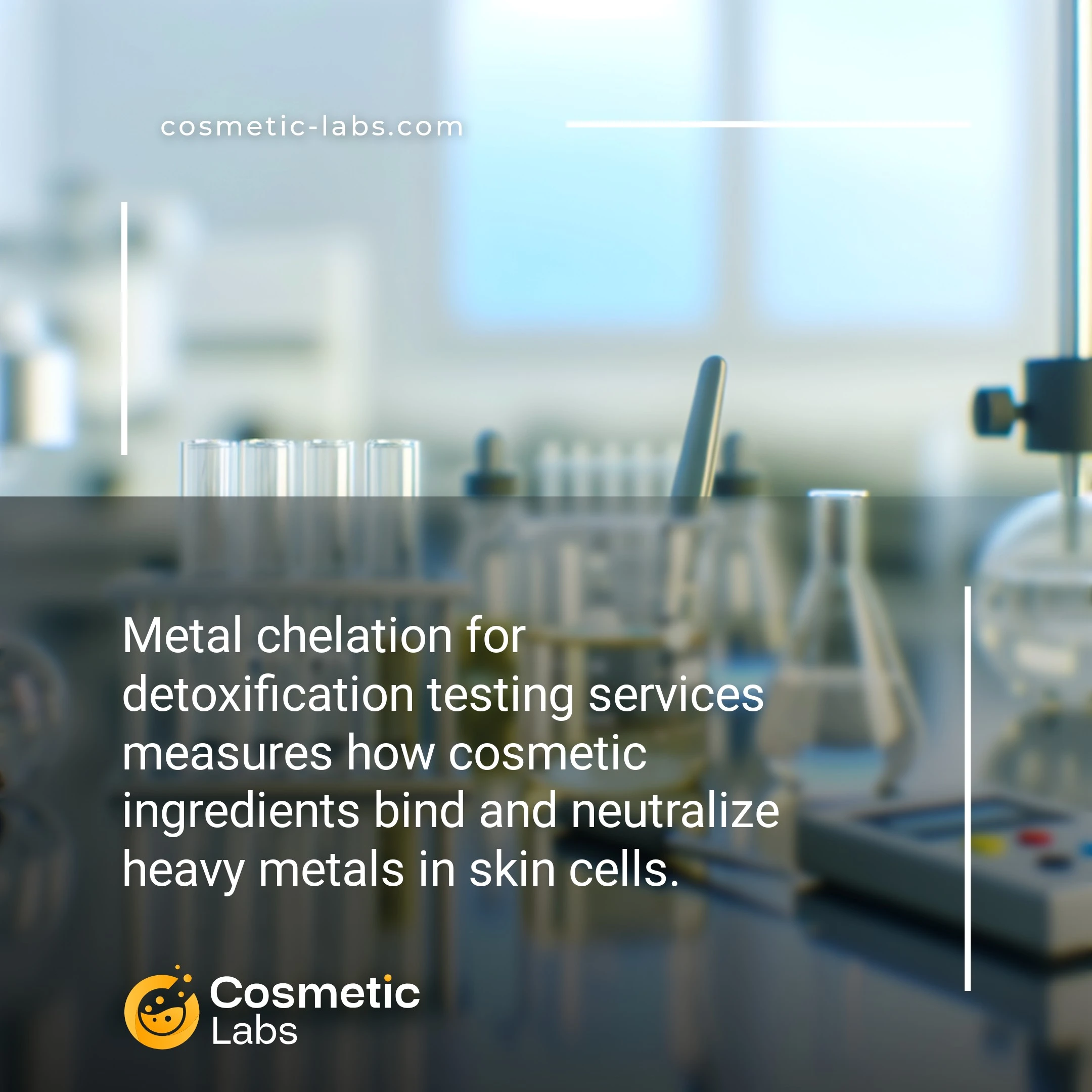 Illustration of Metal chelation services. Metal chelation for detoxification testing services measures how cosmetic ingredients bind and neutralize heavy metals in skin cells.