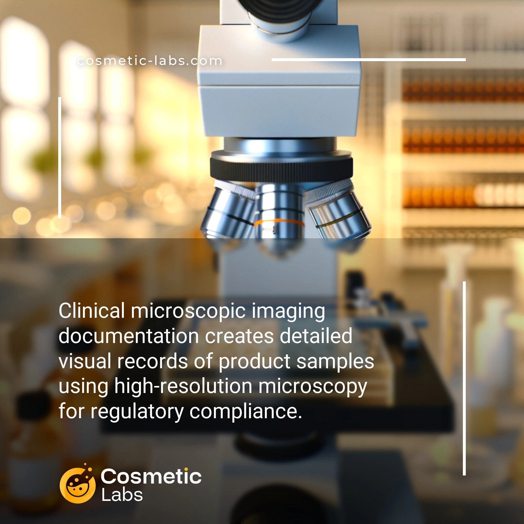 Illustration of Clinical microscopic imaging documentation services. Clinical microscopic imaging documentation creates detailed visual records of product samples using high-resolution microscopy for regulatory compliance.