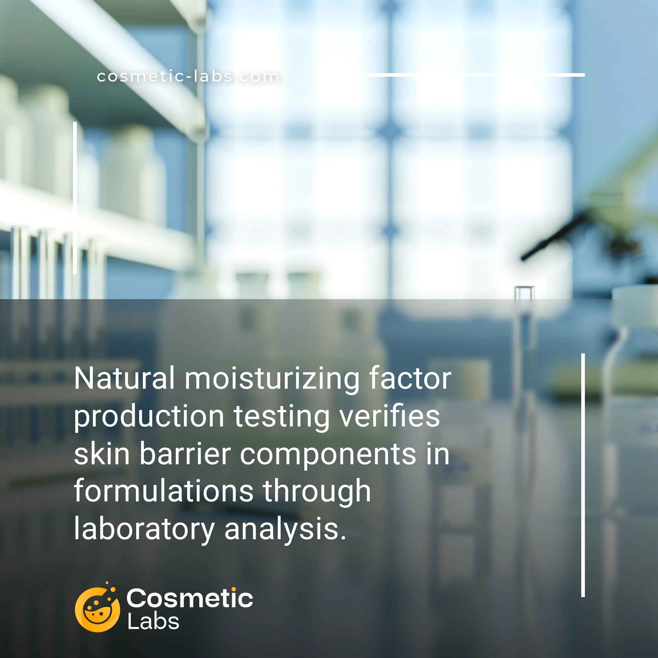 Illustration of Natural moisturizing factors production testing services. Natural moisturizing factor production testing verifies skin barrier components in formulations through laboratory analysis.