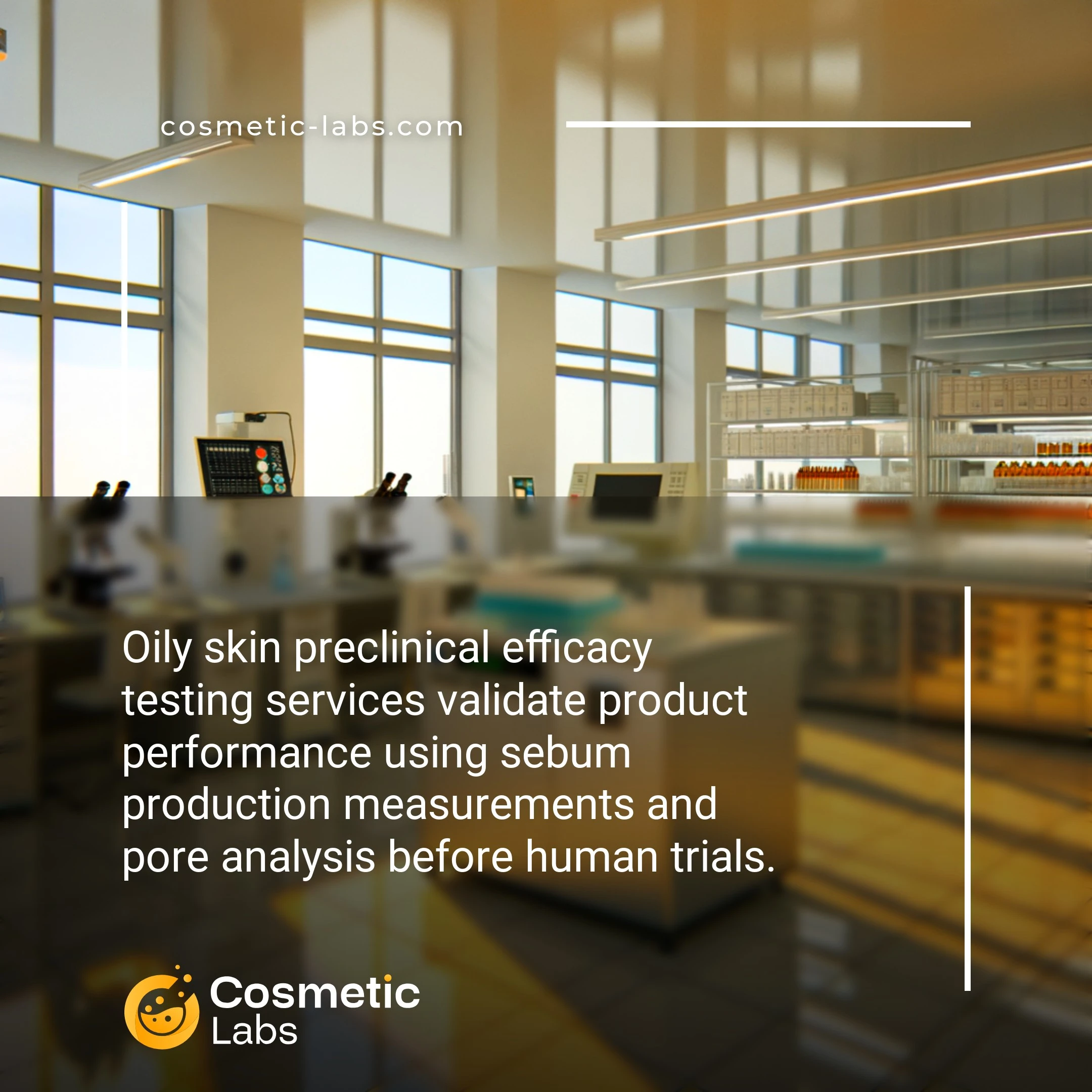 Illustration of Oily skin efficacy testing services. Oily skin preclinical efficacy testing services validate product performance using sebum production measurements and pore analysis before human trials.