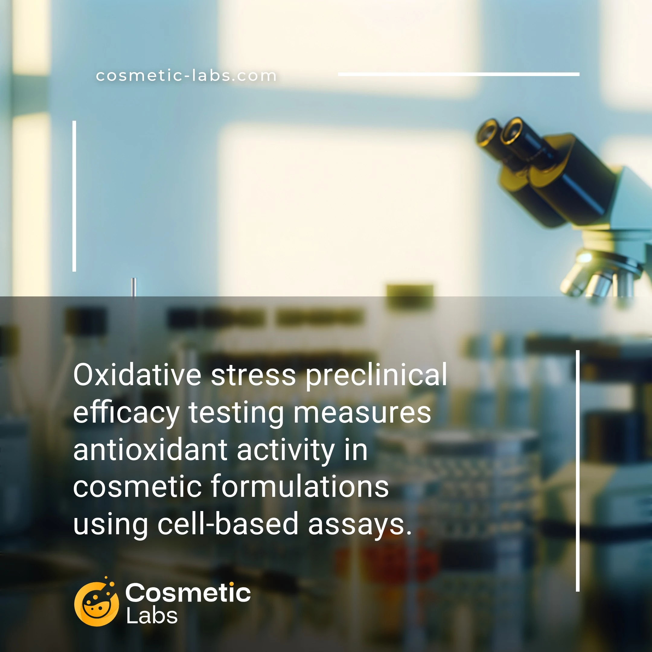 Illustration of Oxidative stress efficacy testing services. Oxidative stress preclinical efficacy testing measures antioxidant activity in cosmetic formulations using cell-based assays.