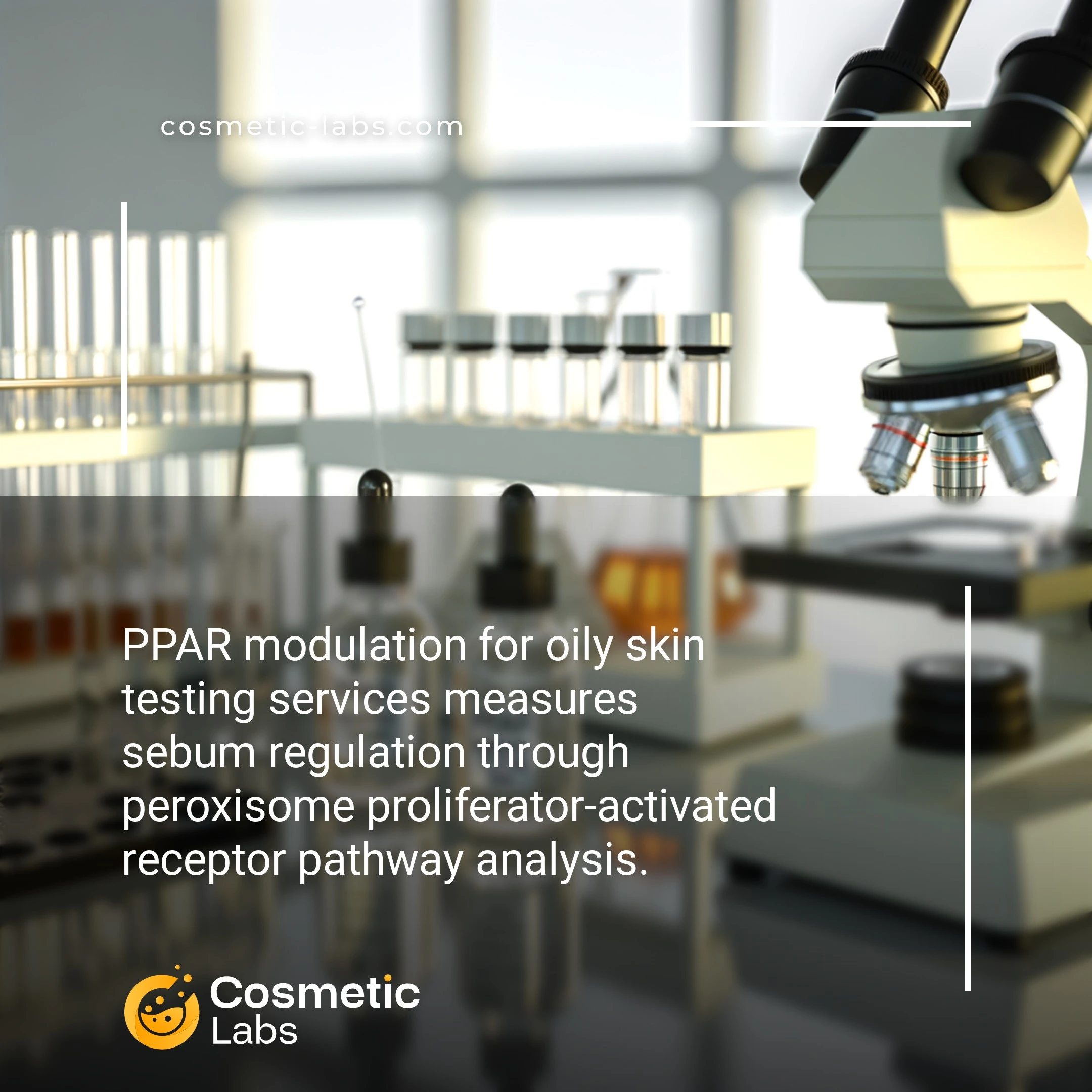 Illustration of PPAR modulation services. PPAR modulation for oily skin testing services measures sebum regulation through peroxisome proliferator-activated receptor pathway analysis.