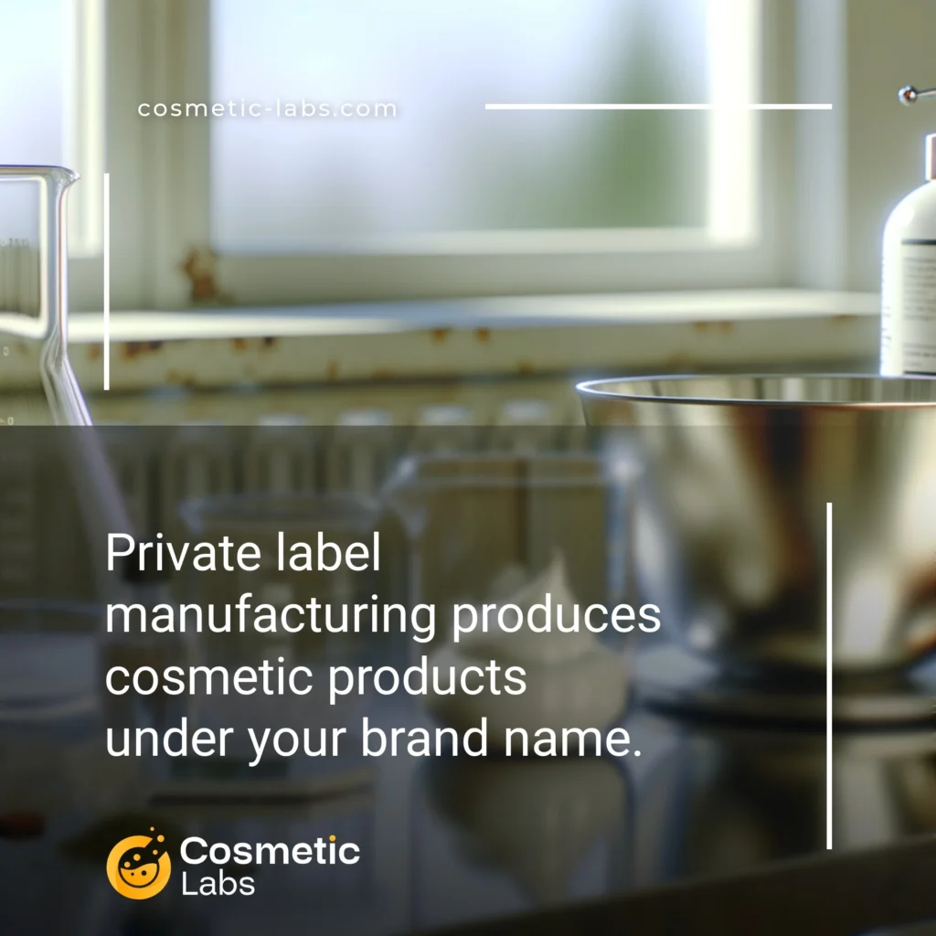 Illustration of Private label manufacturing services. Private label manufacturing produces cosmetic products under your brand name.