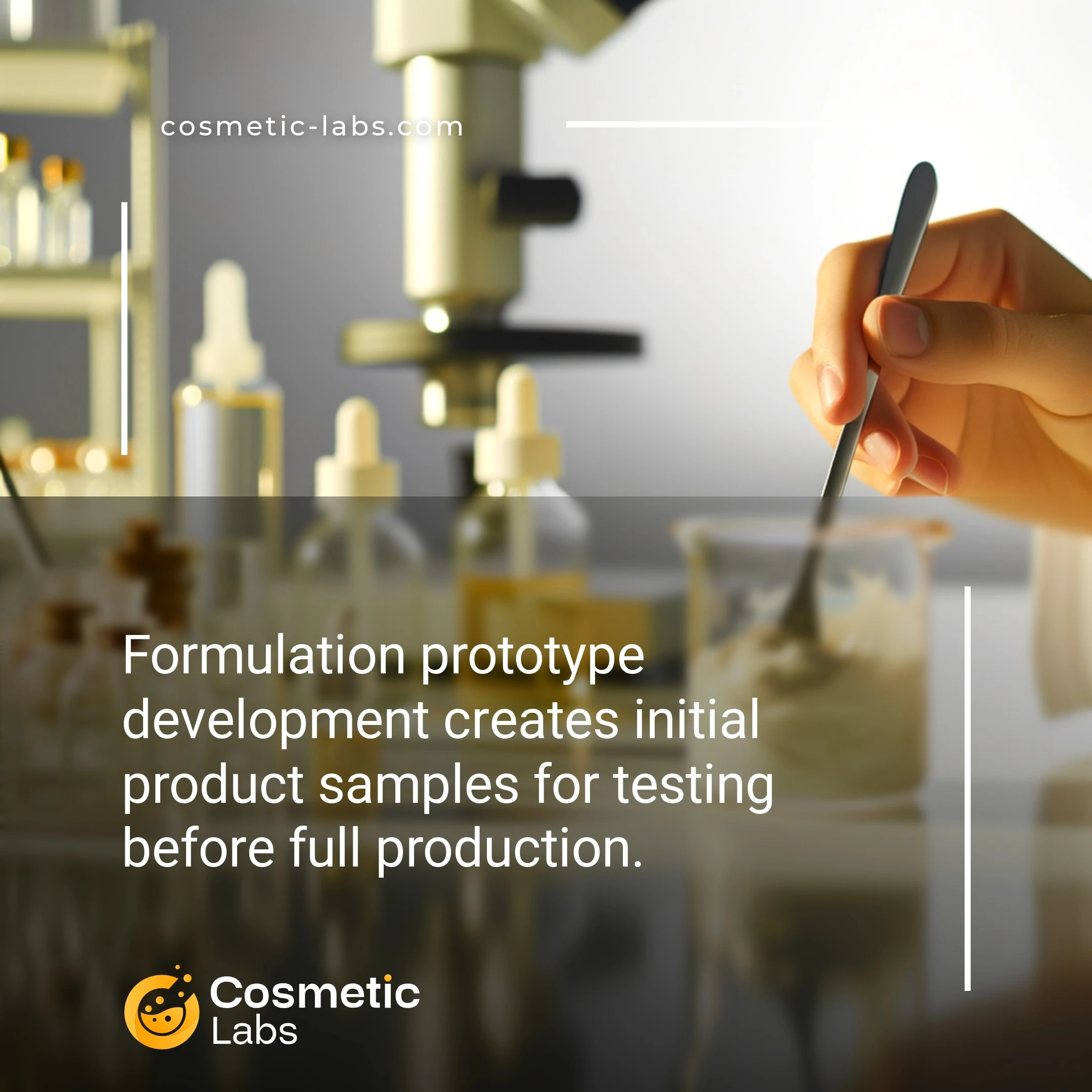 Illustration of Formulation prototype development services. Formulation prototype development creates initial product samples for testing before full production.