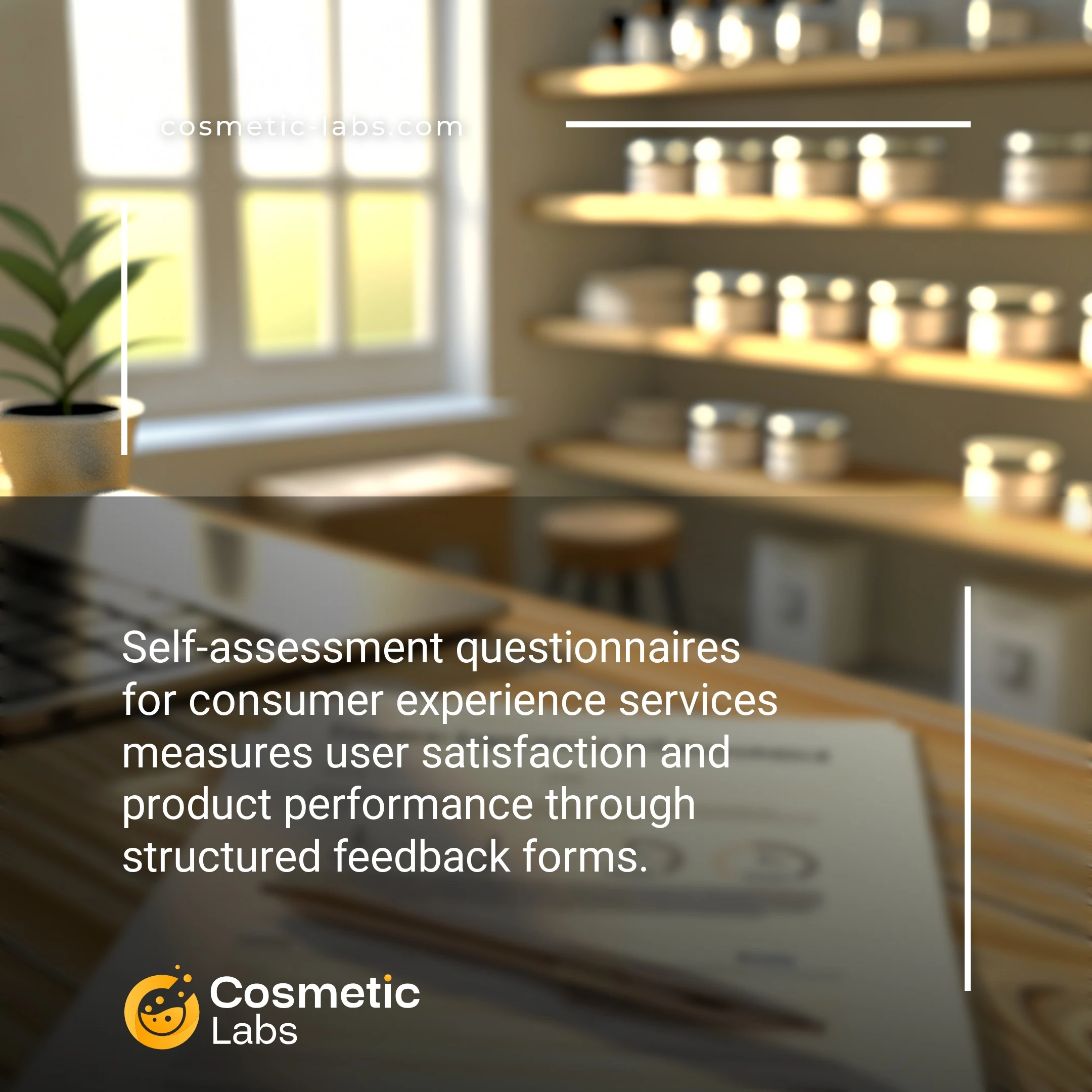Illustration of Self-assessment questionnaires services. Self-assessment questionnaires for consumer experience services measures user satisfaction and product performance through structured feedback forms.