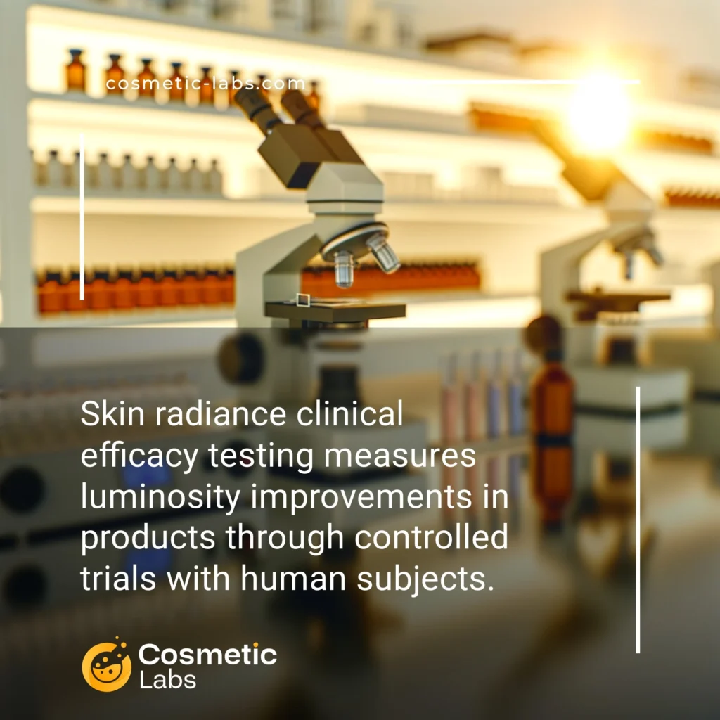 Illustration of Skin radiance efficacy testing services. Skin radiance clinical efficacy testing measures luminosity improvements in products through controlled trials with human subjects.