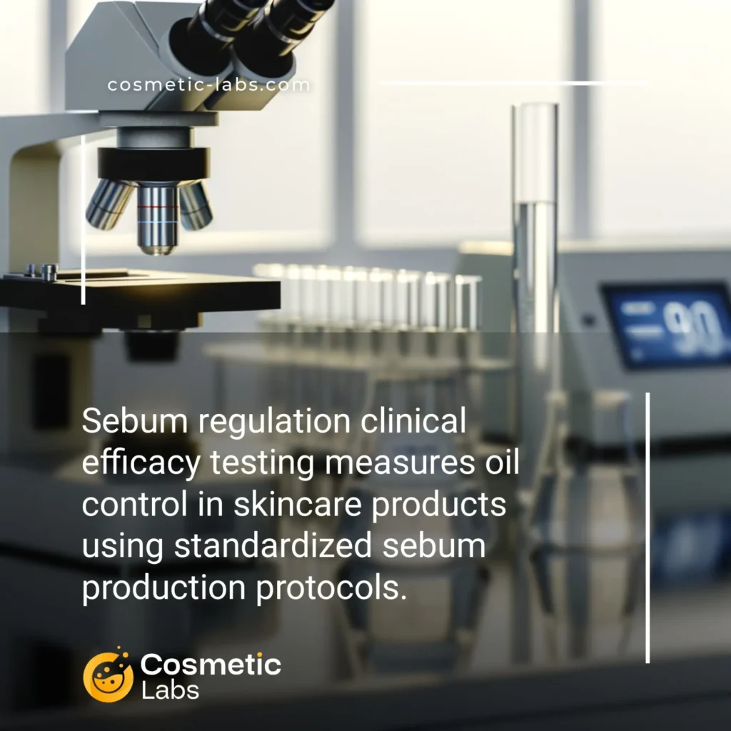 Illustration of Sebum regulation efficacy testing services. Sebum regulation clinical efficacy testing measures oil control in skincare products using standardized sebum production protocols.