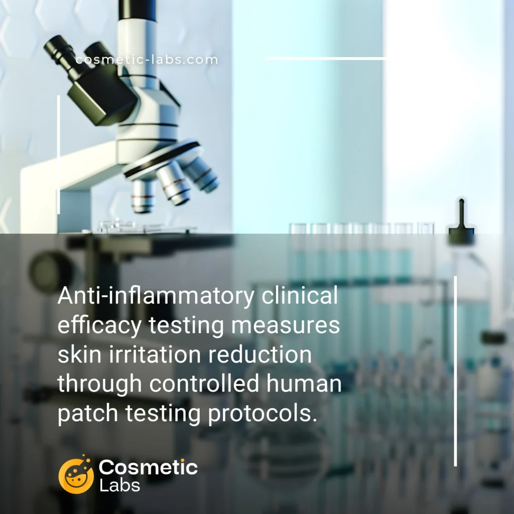 Illustration of Soothing/anti-inflammation efficacy testing services. Anti-inflammatory clinical efficacy testing measures skin irritation reduction through controlled human patch testing protocols.