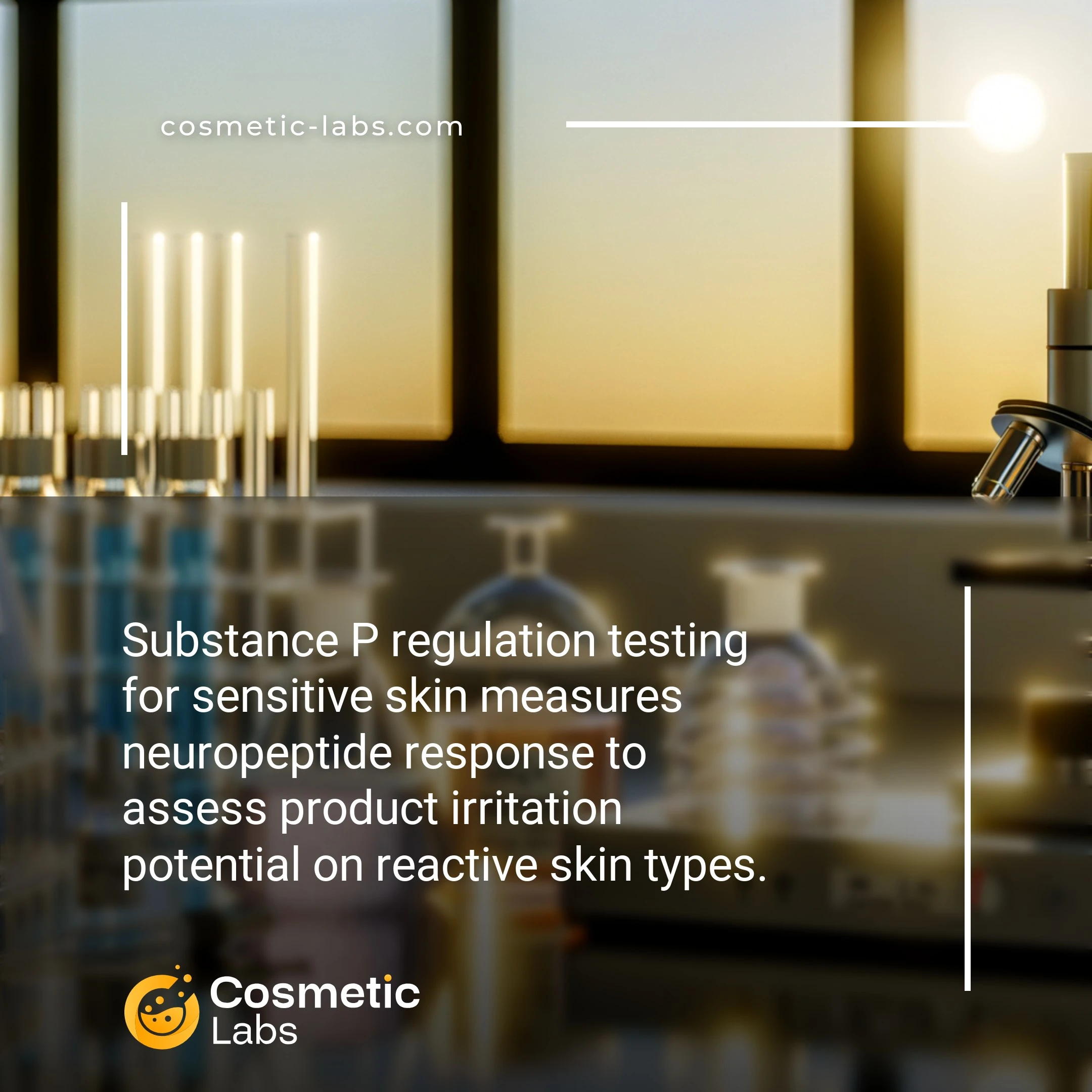 Illustration of Substance P regulation services. Substance P regulation testing for sensitive skin measures neuropeptide response to assess product irritation potential on reactive skin types.