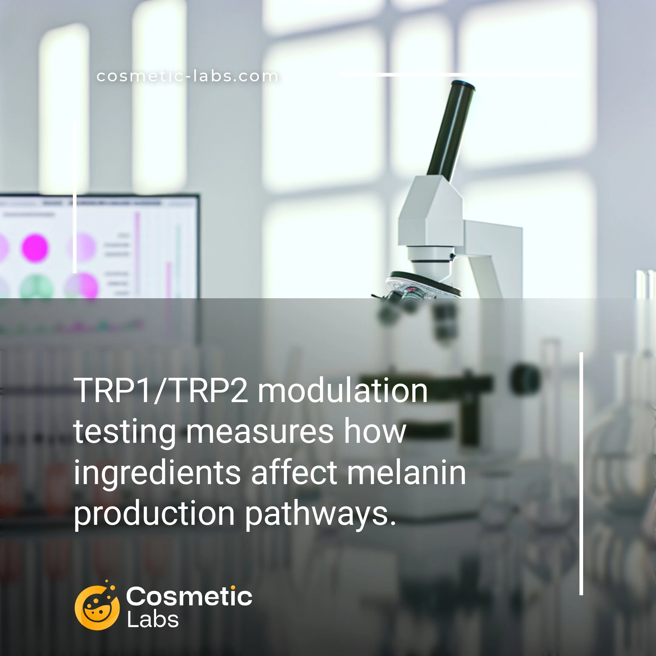 Illustration of TRP1/TRP2 modulation services. TRP1/TRP2 modulation testing measures how ingredients affect melanin production pathways.