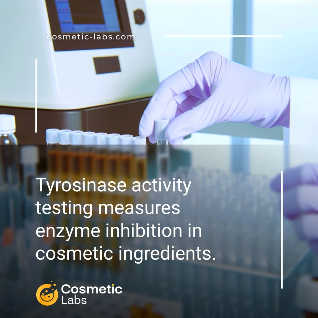 Illustration of Tyrosinase activity testing services. Tyrosinase activity testing measures enzyme inhibition in cosmetic ingredients.