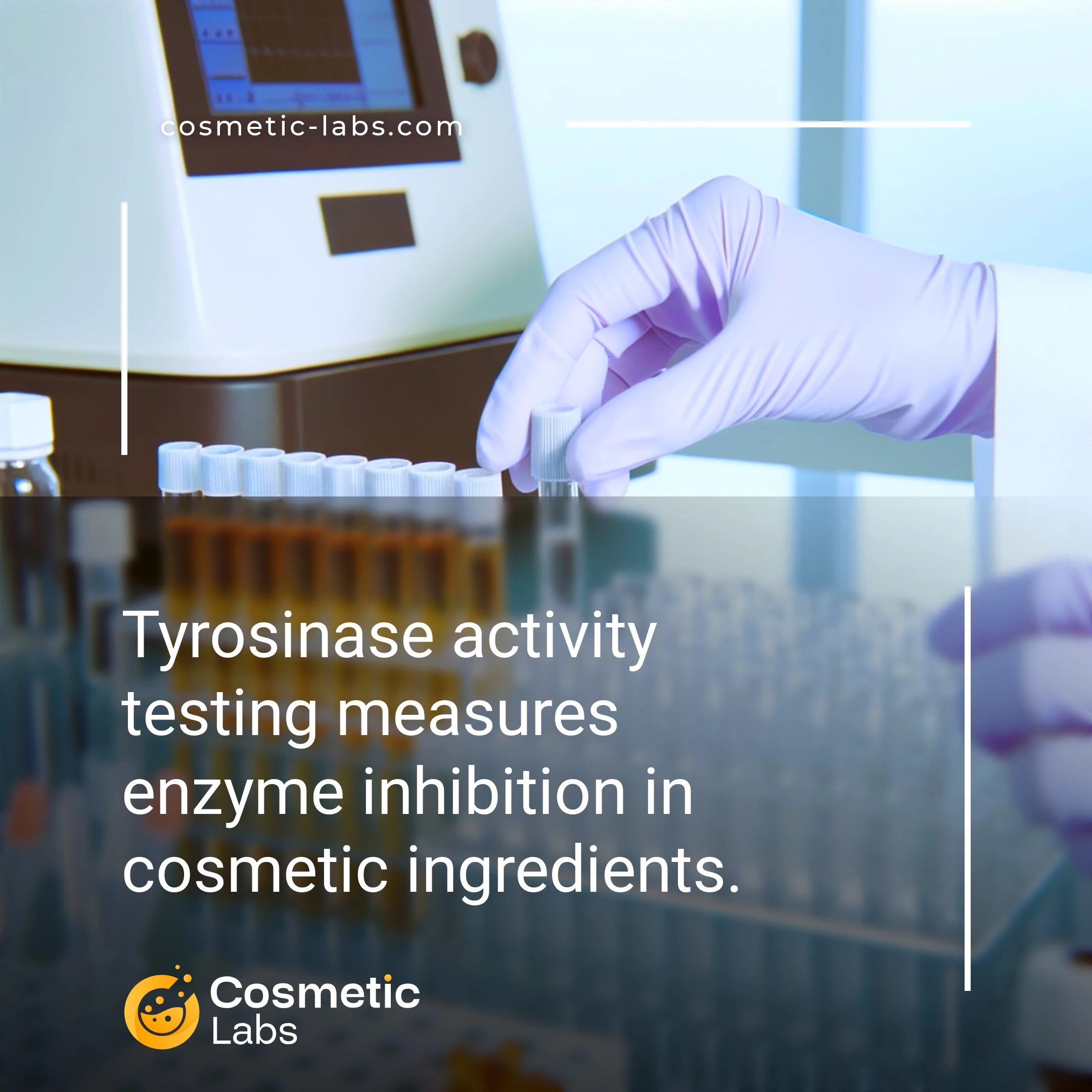 Illustration of Tyrosinase activity testing services. Tyrosinase activity testing measures enzyme inhibition in cosmetic ingredients.