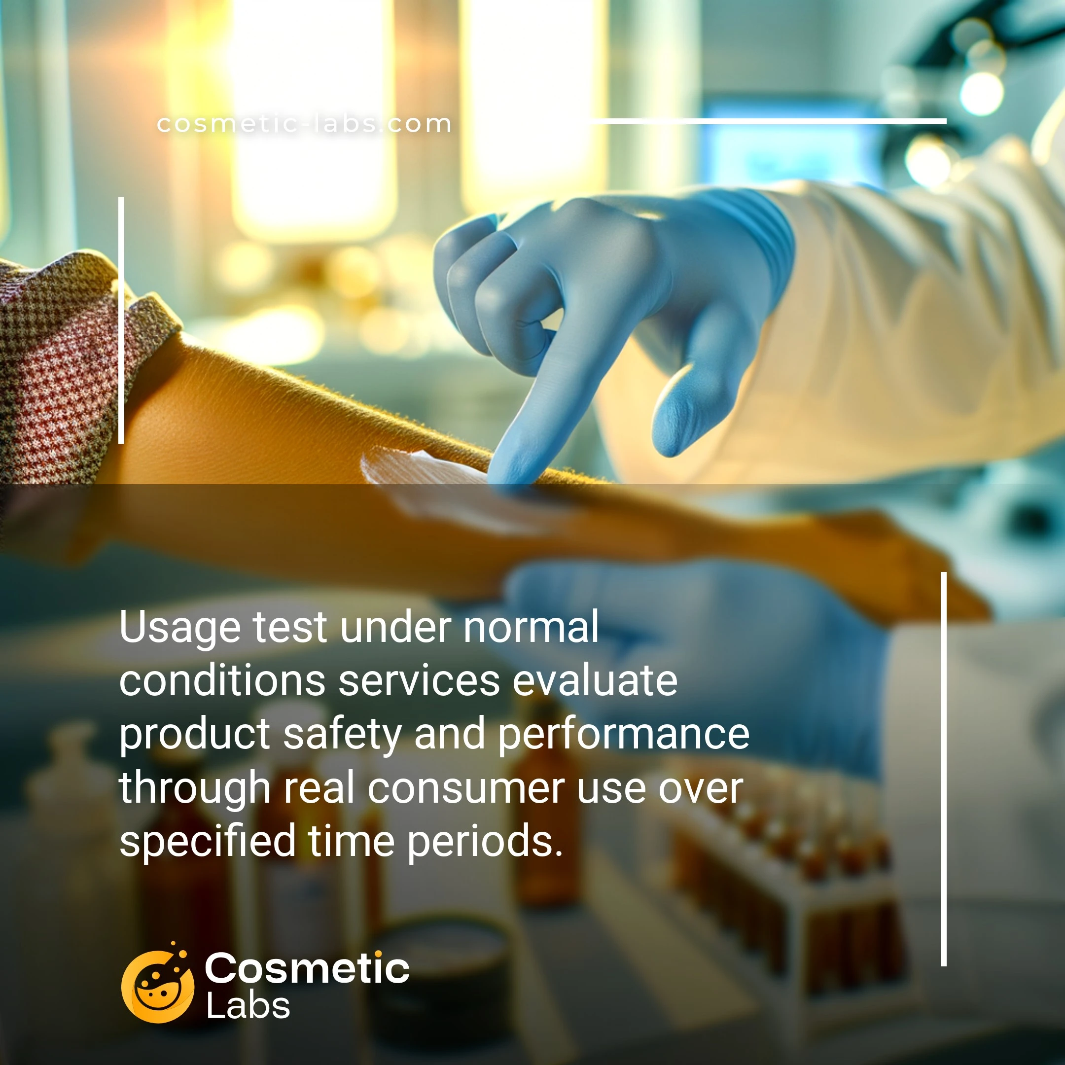Illustration of Usage test under normal conditions services. Usage test under normal conditions services evaluate product safety and performance through real consumer use over specified time periods.
