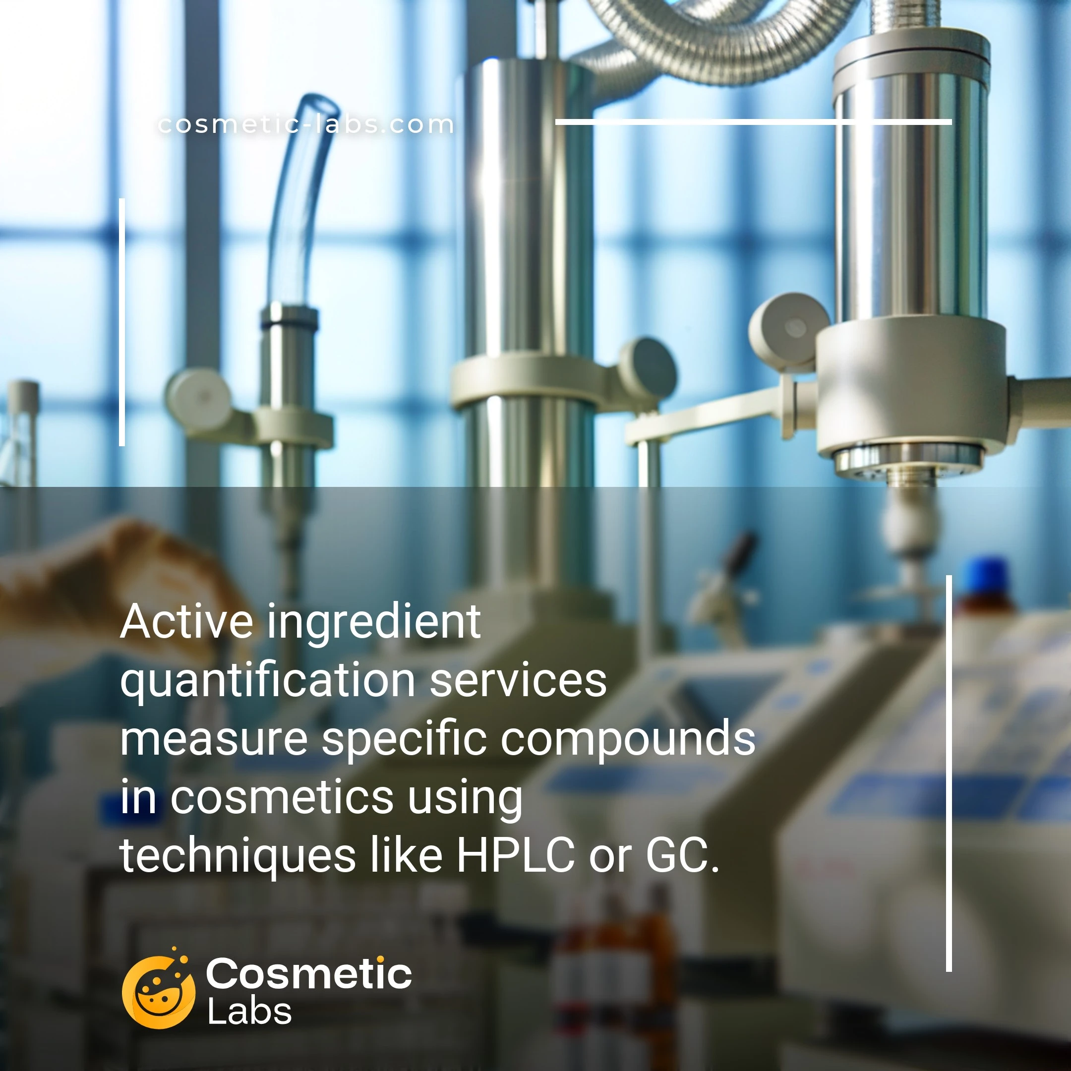 Illustration of Active ingredient quantification services. Active ingredient quantification services measure specific compounds in cosmetics using techniques like HPLC or GC.