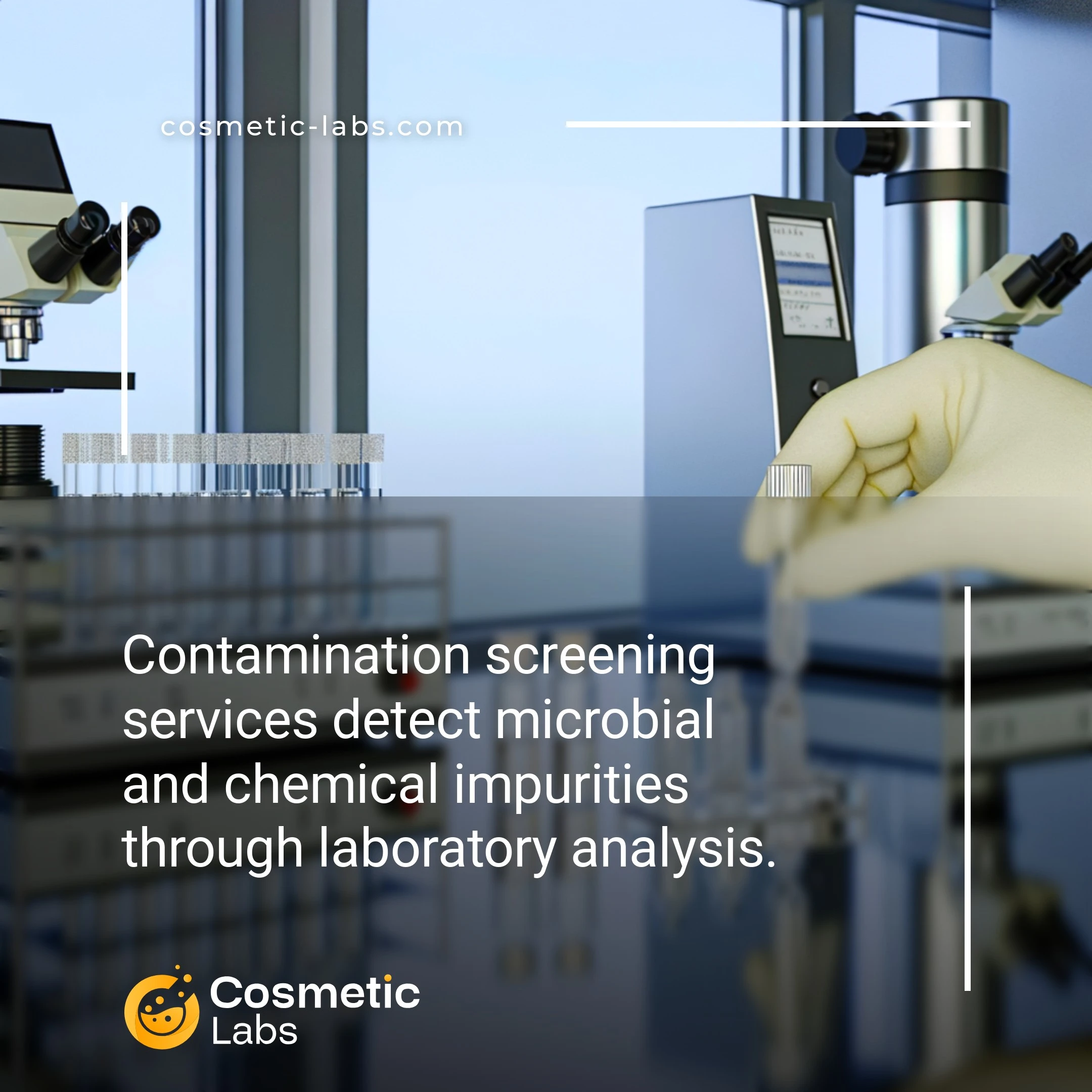 Illustration of Contamination screening services. Contamination screening services detect microbial and chemical impurities through laboratory analysis.