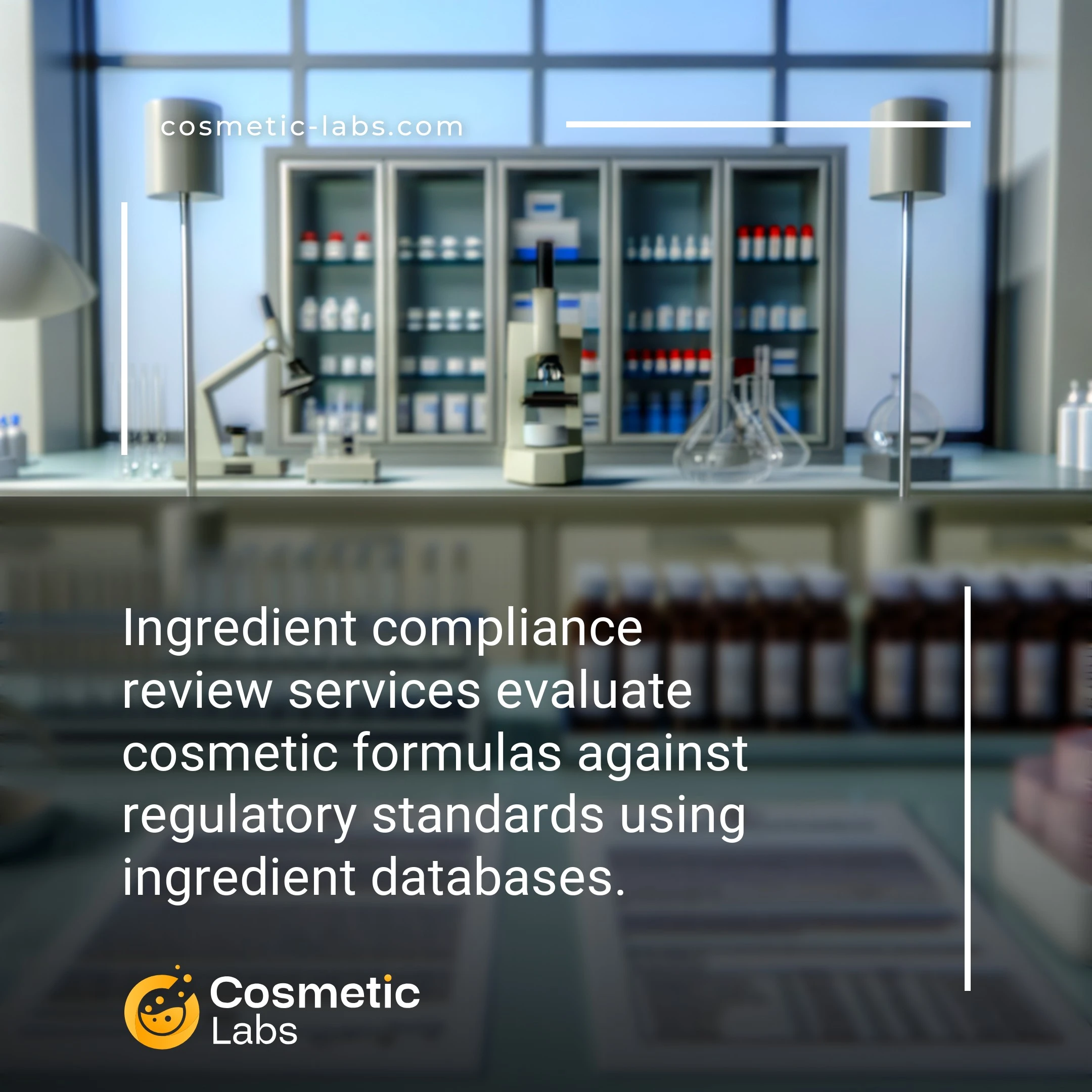 Illustration of Ingredient compliance review services. Ingredient compliance review services evaluate cosmetic formulas against regulatory standards using ingredient databases.