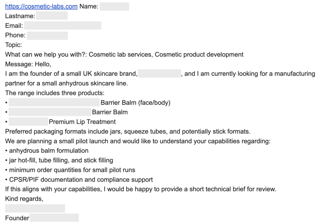 Find below all the requests waiting for the right cosmetic partner to move forward !