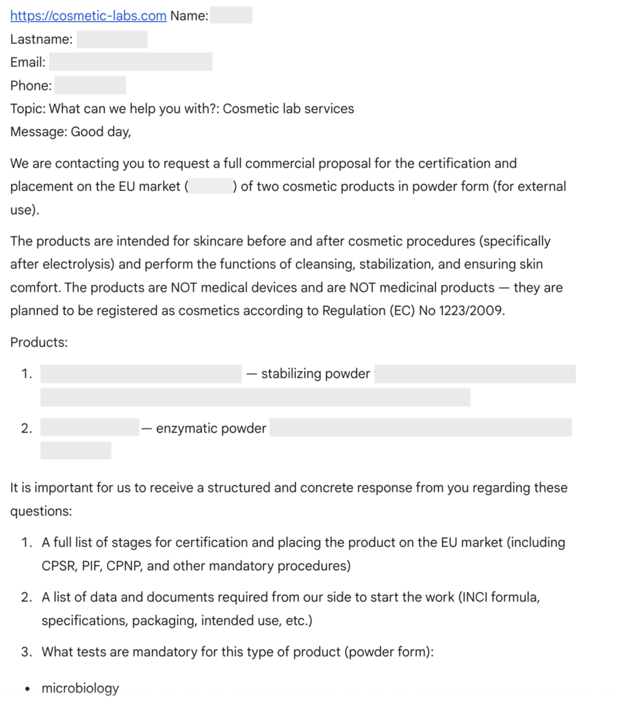 Find below all the requests waiting for the right cosmetic partner to move forward !